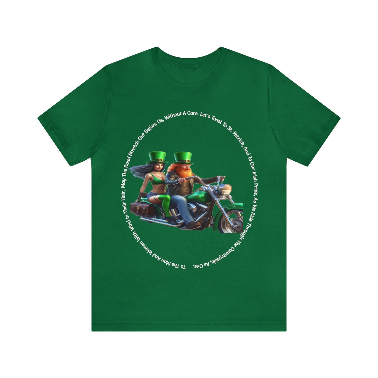 St Patrick's Day 2024 Biker Couple T- Shirt On a Harley With Irish Biker Toast Surrounding Bike Party Shirt Bar Shirt Lucky Shirt Irish Luck