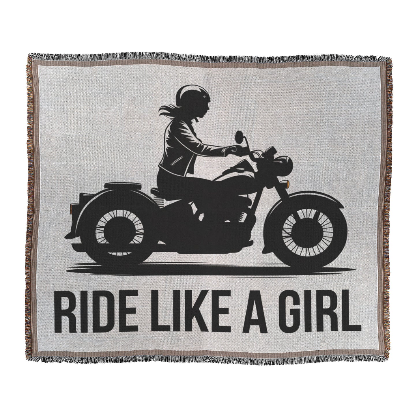 Ride Like a Girl Biker Silhouette Woven Blanket - Empowering Motorcycle Decor for Women Riders and Biker Enthusiasts