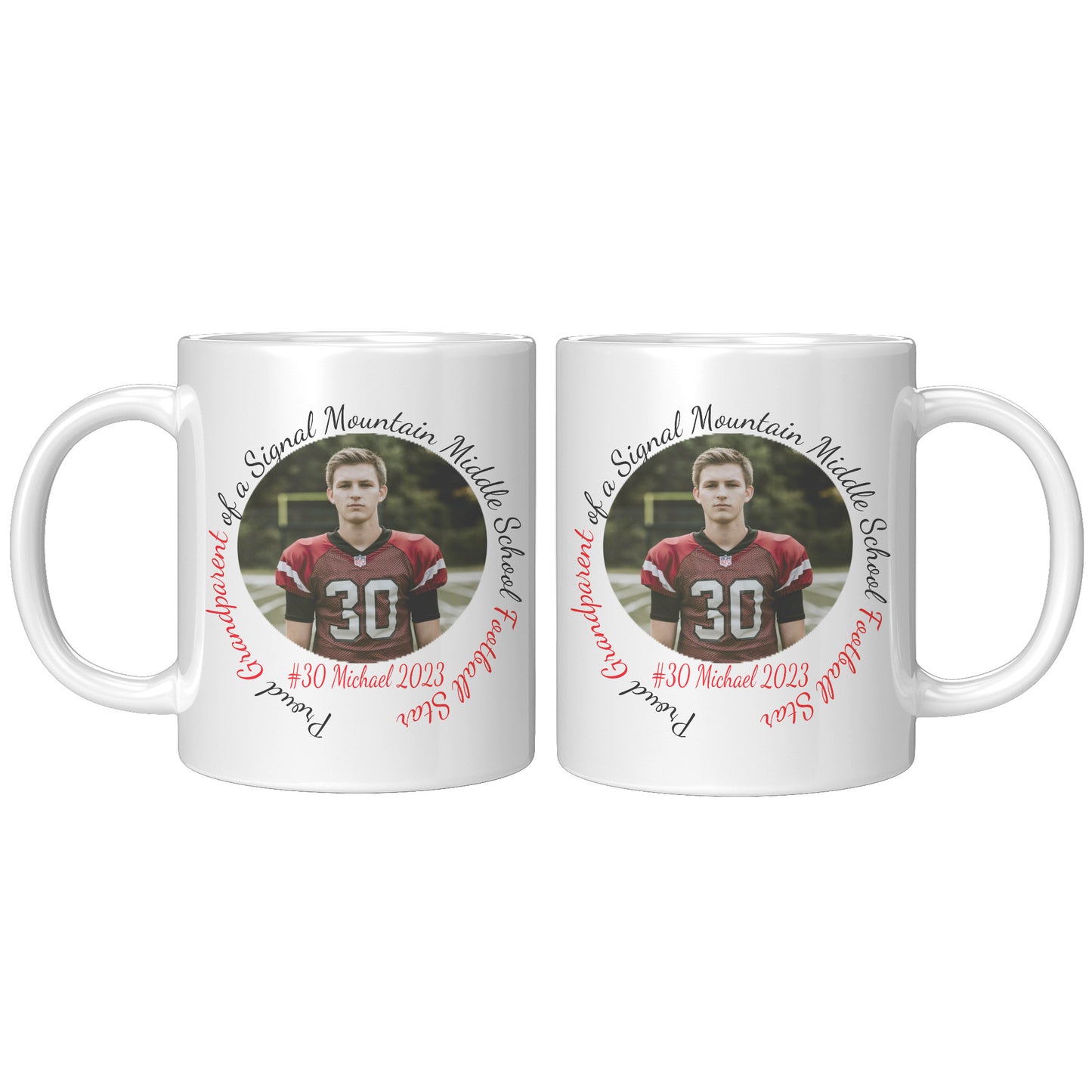 Personalized MIDDLE SCHOOL Sports 11 Oz Coffee Mug - Personalized with School, Athlete Name and Number, Sport, Relationship, Year, and Picture