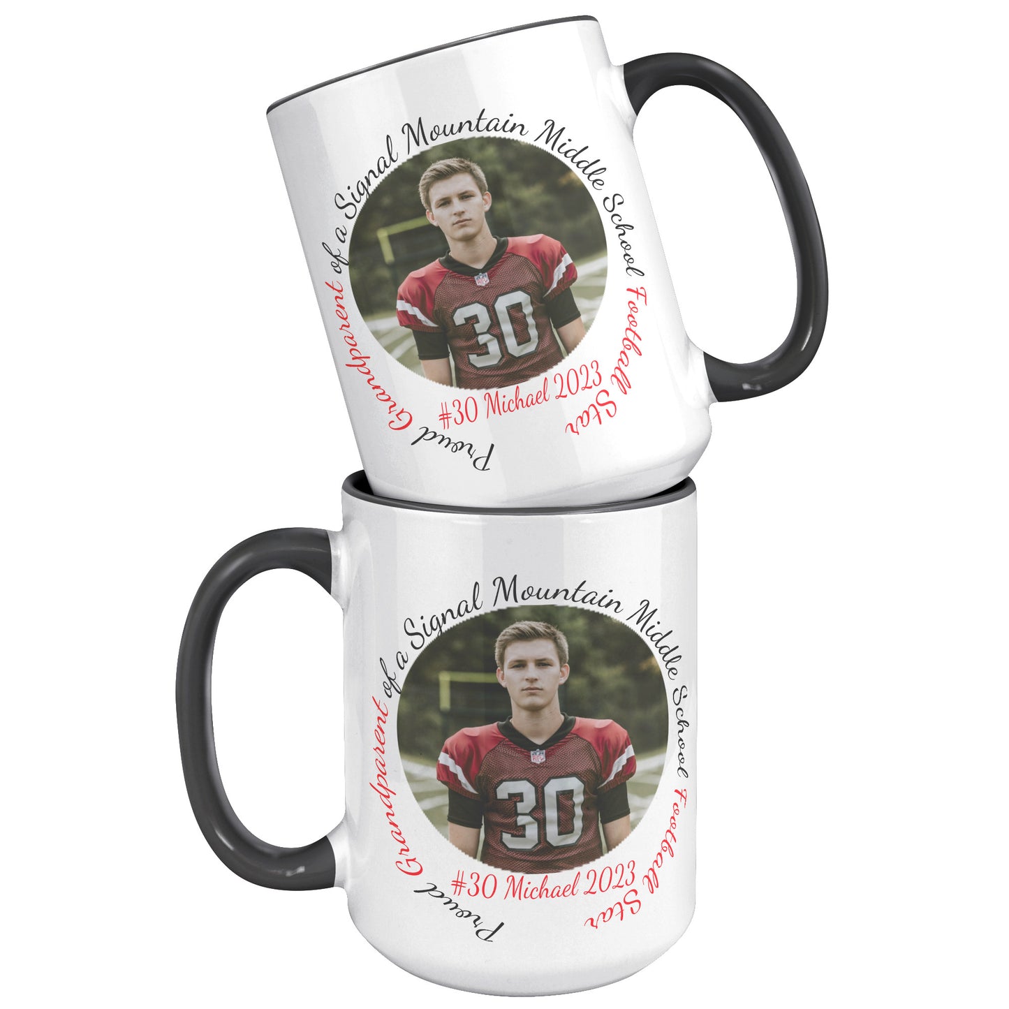 Personalized MIDDLE SCHOOL Sports 15 Oz Coffee Mug - Personalized with School, Athletes Name and Number, Sport, Relationship, Year, and Picture