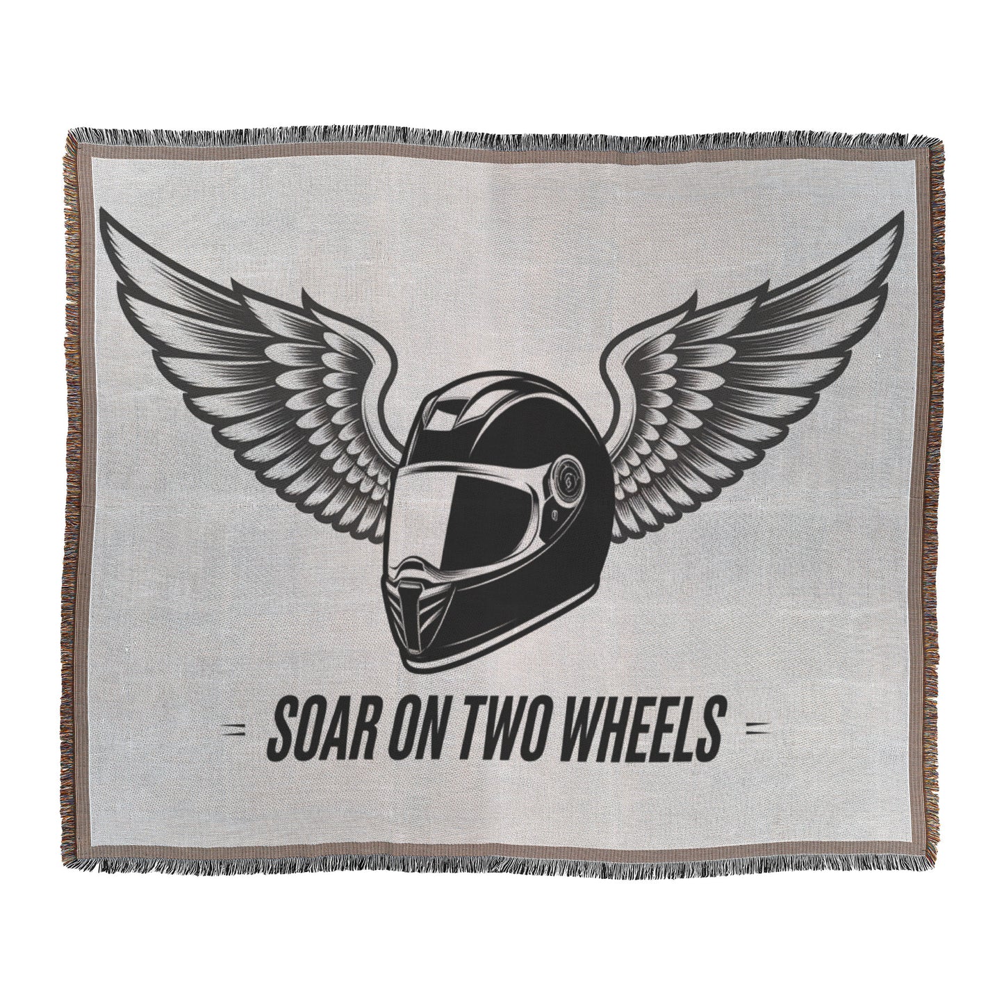 Soar on Two Wheels Winged Helmet Woven Tapestry Blanket - Ideal for Biker Enthusiasts and Motorcycle Decor