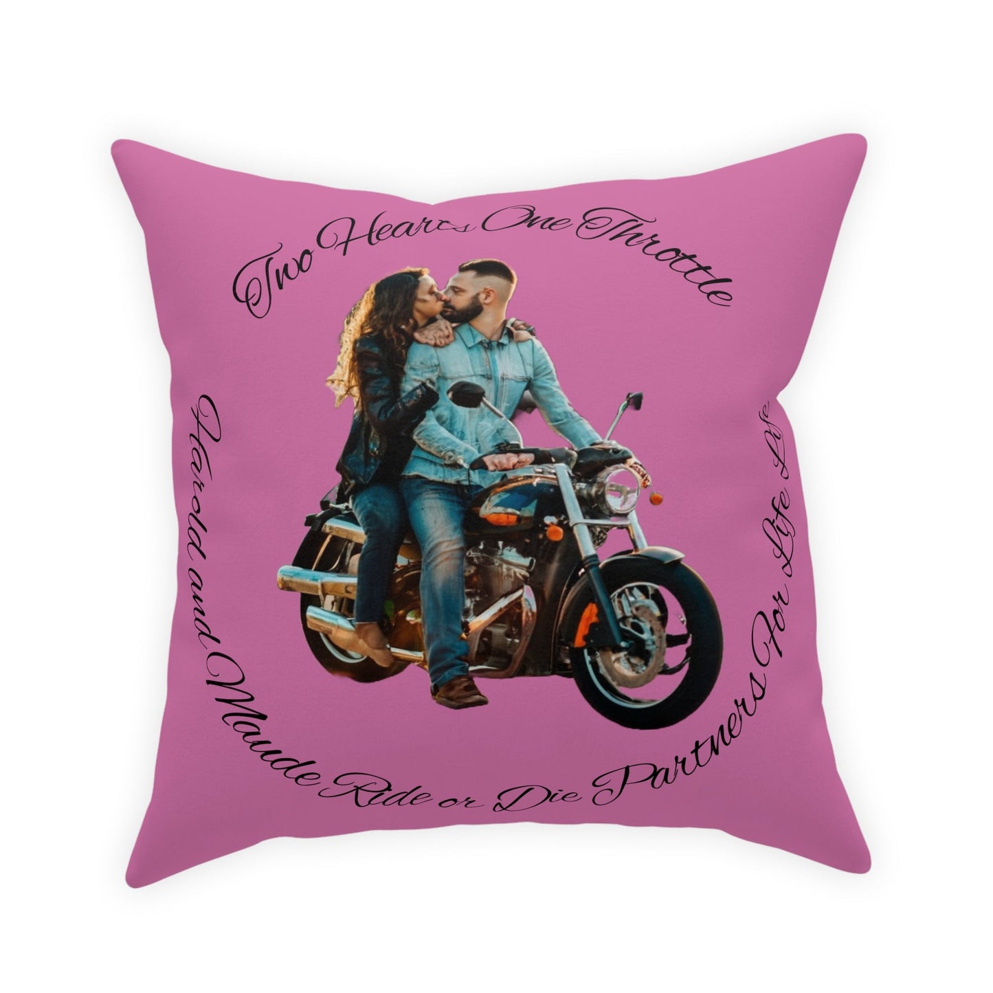 Personalized Valentines Ride or Die Throw Pillow Riding Couples Couch Pillow. Personalize With Picture and Names - Pink