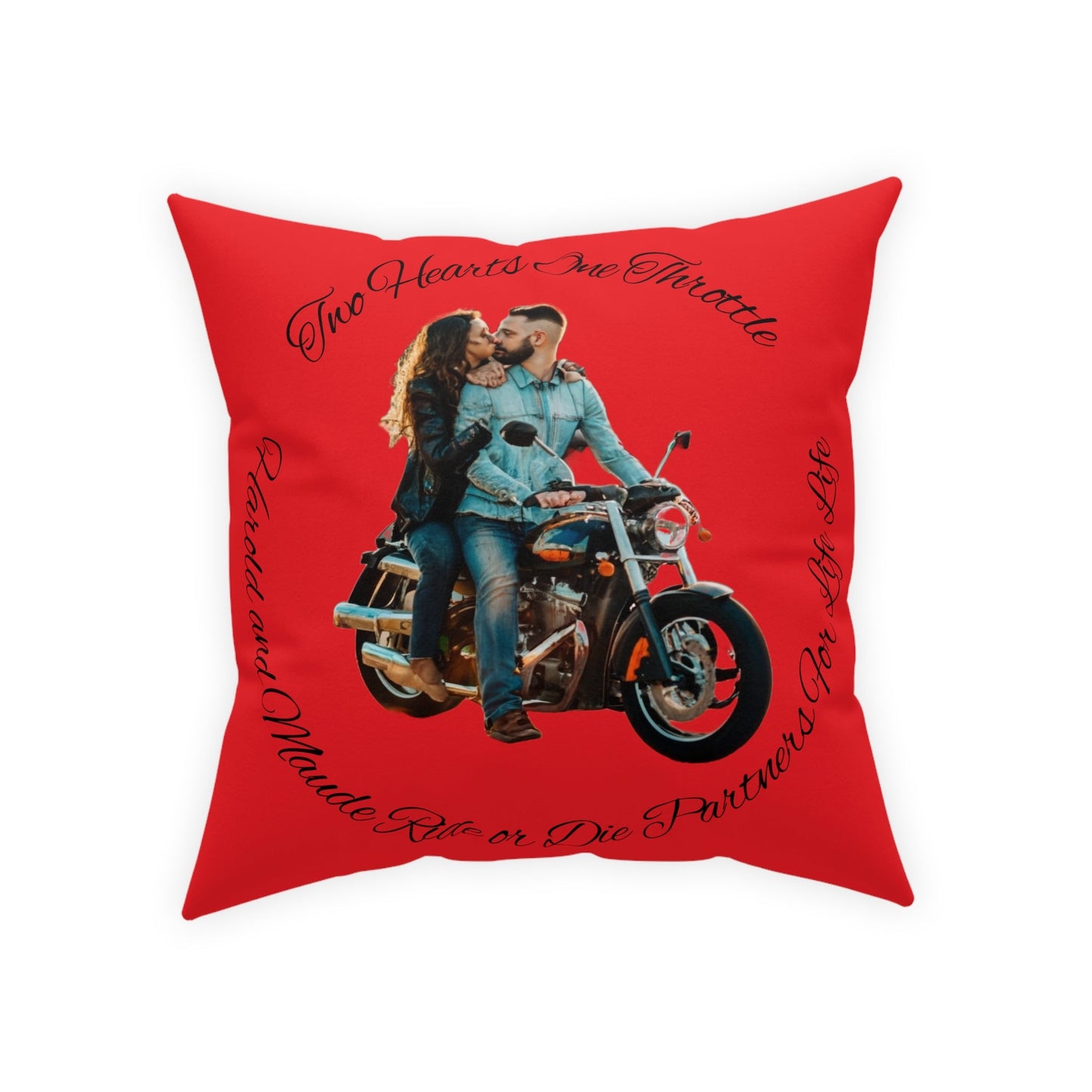 Personalized Valentines Ride or Die Throw Pillow Riding Couples Couch Pillow. Personalize With Picture and Names - Pink