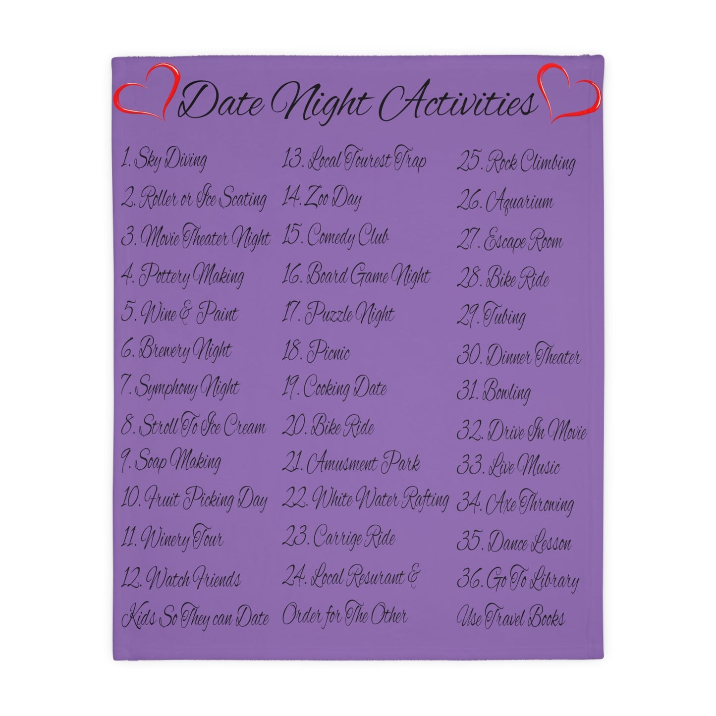 Cuddle Connect Date Night Fleece Game A 2-sided blanket with activities on one side, instructions on the other. Perfect for couples.