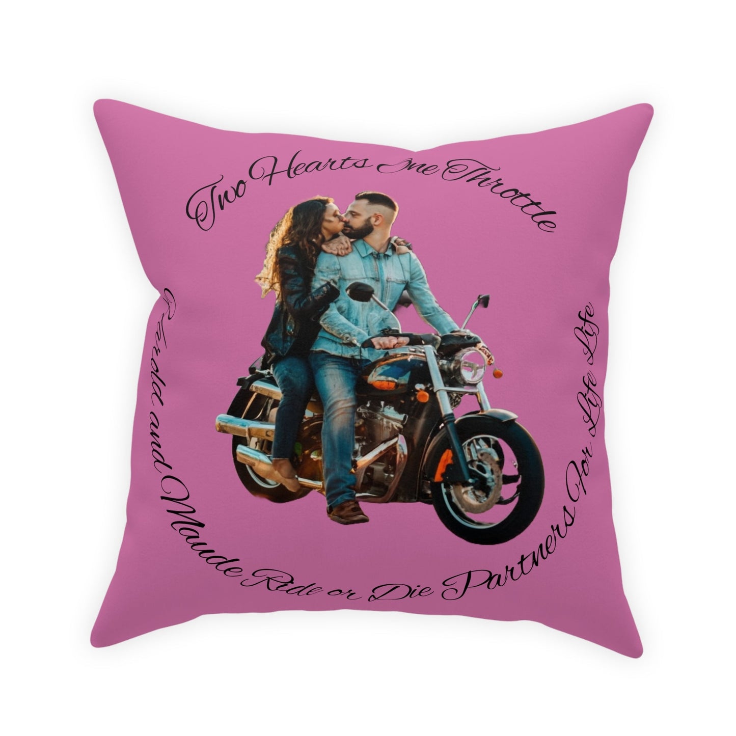 Personalized Valentines Ride or Die Throw Pillow Riding Couples Couch Pillow. Personalize With Picture and Names - Pink