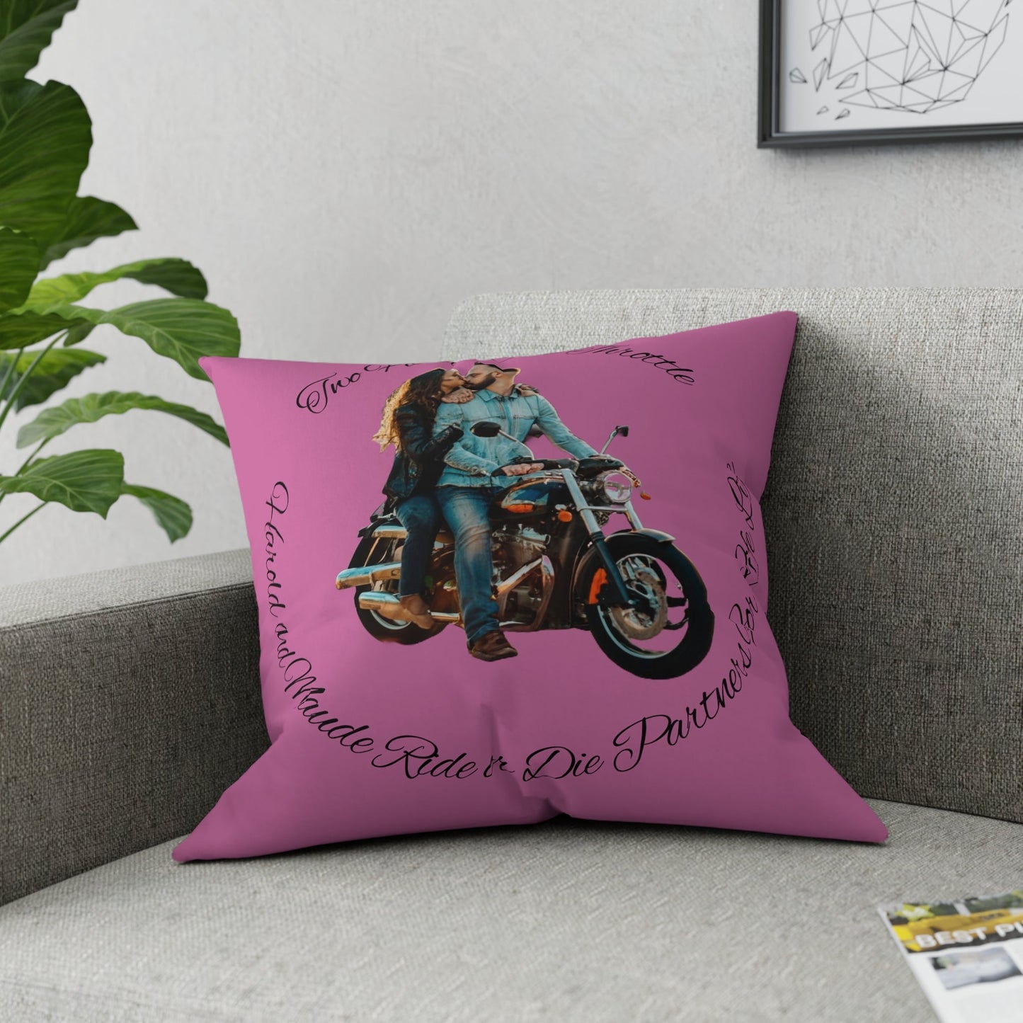 Personalized Valentines Ride or Die Throw Pillow Riding Couples Couch Pillow. Personalize With Picture and Names - Pink