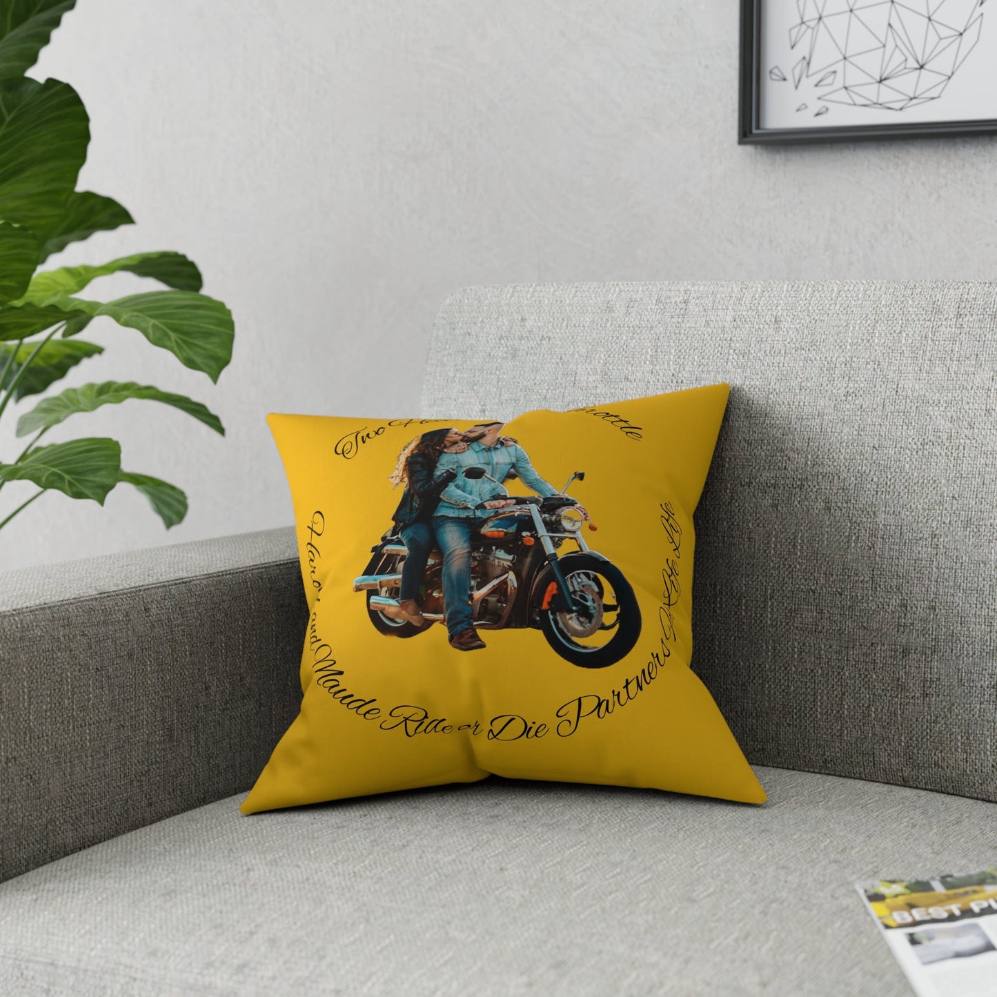 Personalized Valentines Ride or Die Throw Pillow Riding Couples Couch Pillow. Personalize With Picture and Names - Pink
