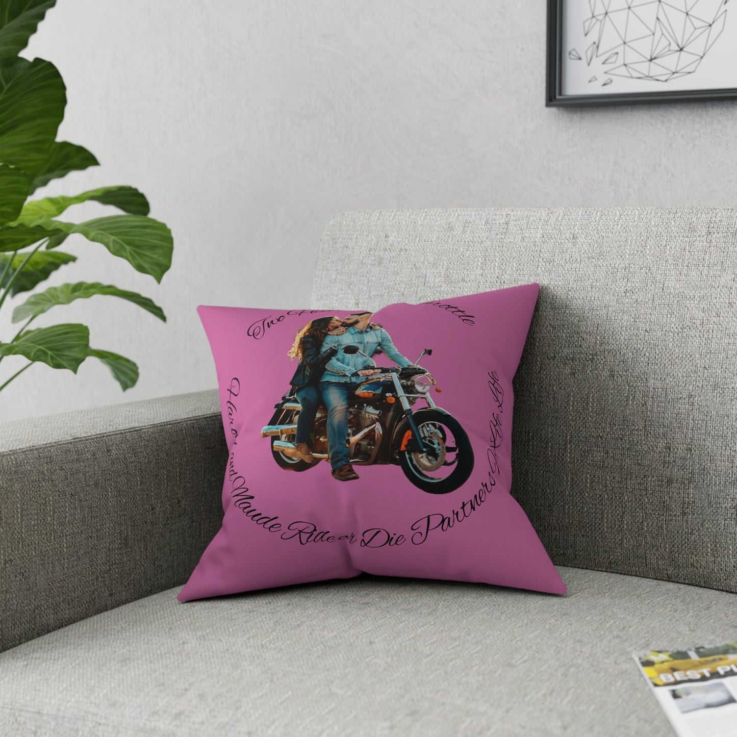 Personalized Valentines Ride or Die Throw Pillow Riding Couples Couch Pillow. Personalize With Picture and Names - Pink