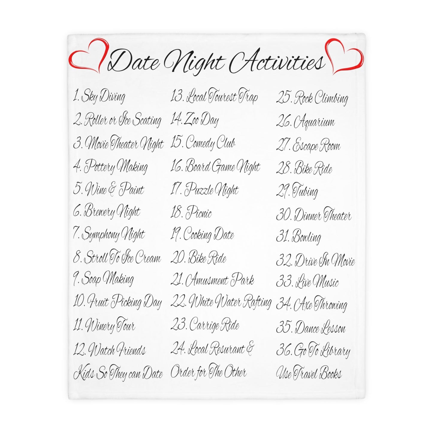 Cuddle Connect Date Night Fleece Game A 2-sided blanket with activities on one side, instructions on the other. Perfect for couples.