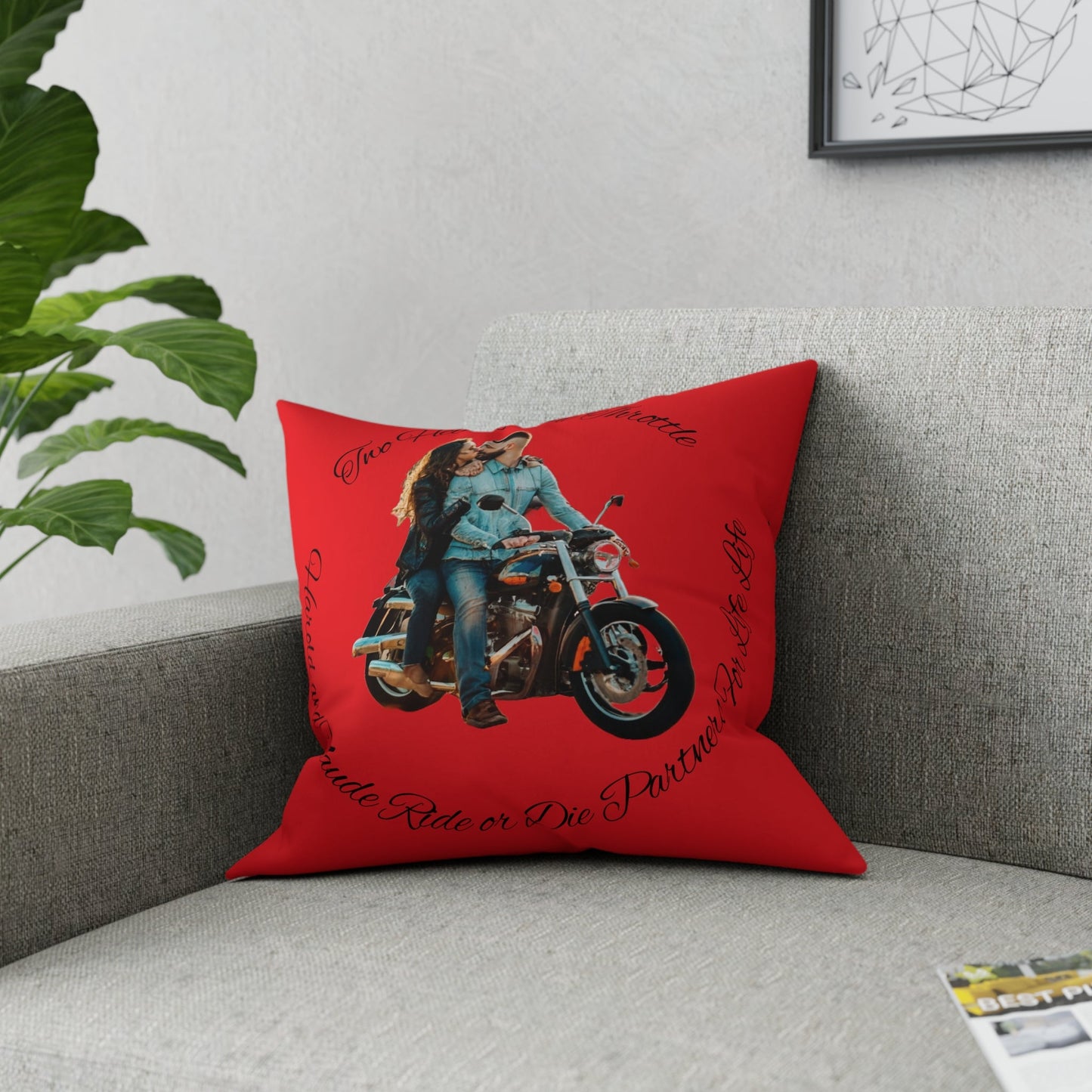 Personalized Valentines Ride or Die Throw Pillow Riding Couples Couch Pillow. Personalize With Picture and Names - Pink