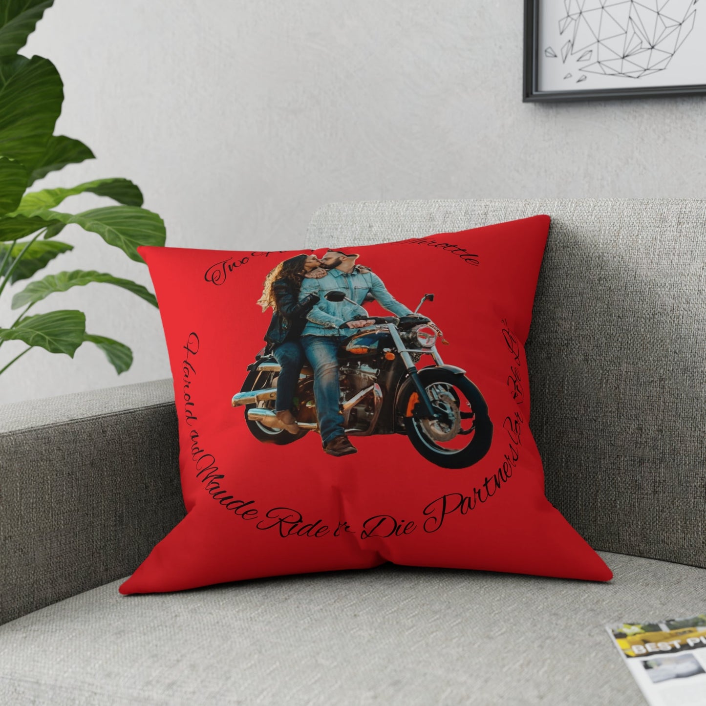 Personalized Valentines Ride or Die Throw Pillow Riding Couples Couch Pillow. Personalize With Picture and Names - Pink
