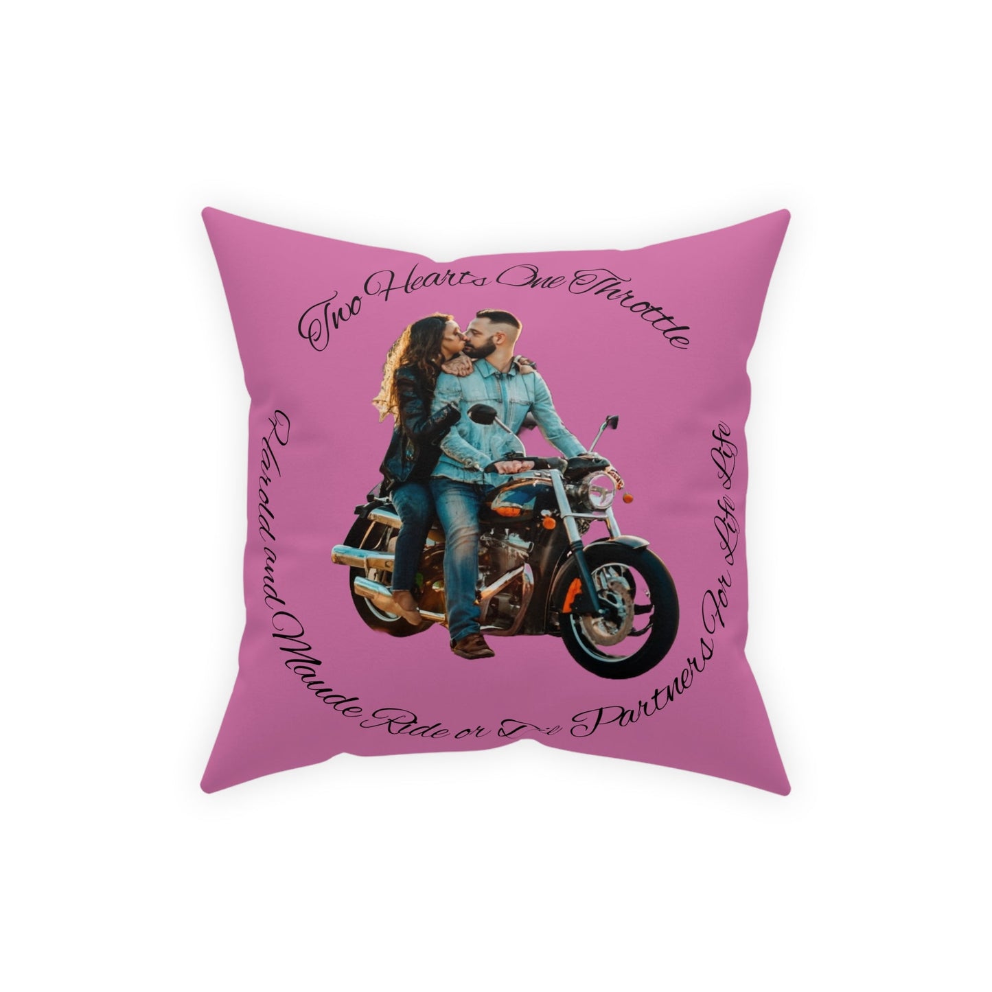 Personalized Valentines Ride or Die Throw Pillow Riding Couples Couch Pillow. Personalize With Picture and Names - Pink
