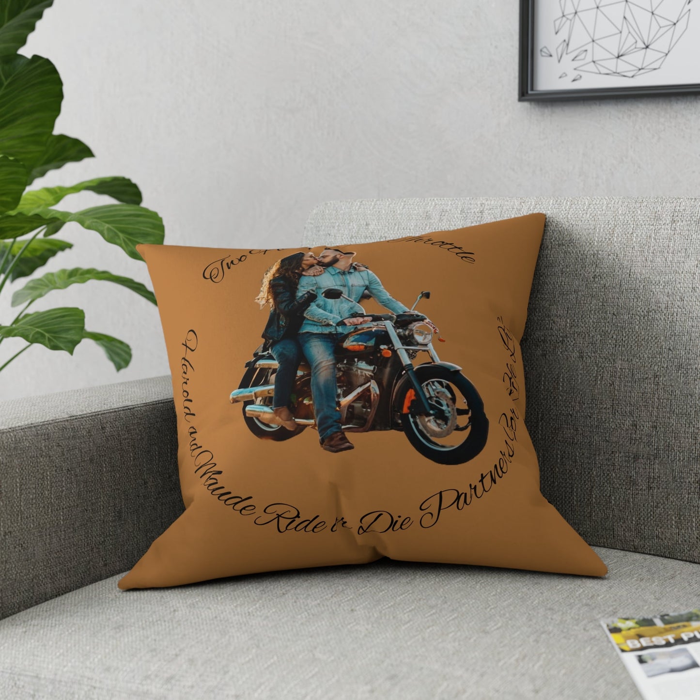 Personalized Valentines Ride or Die Throw Pillow Riding Couples Couch Pillow. Personalize With Picture and Names - Pink