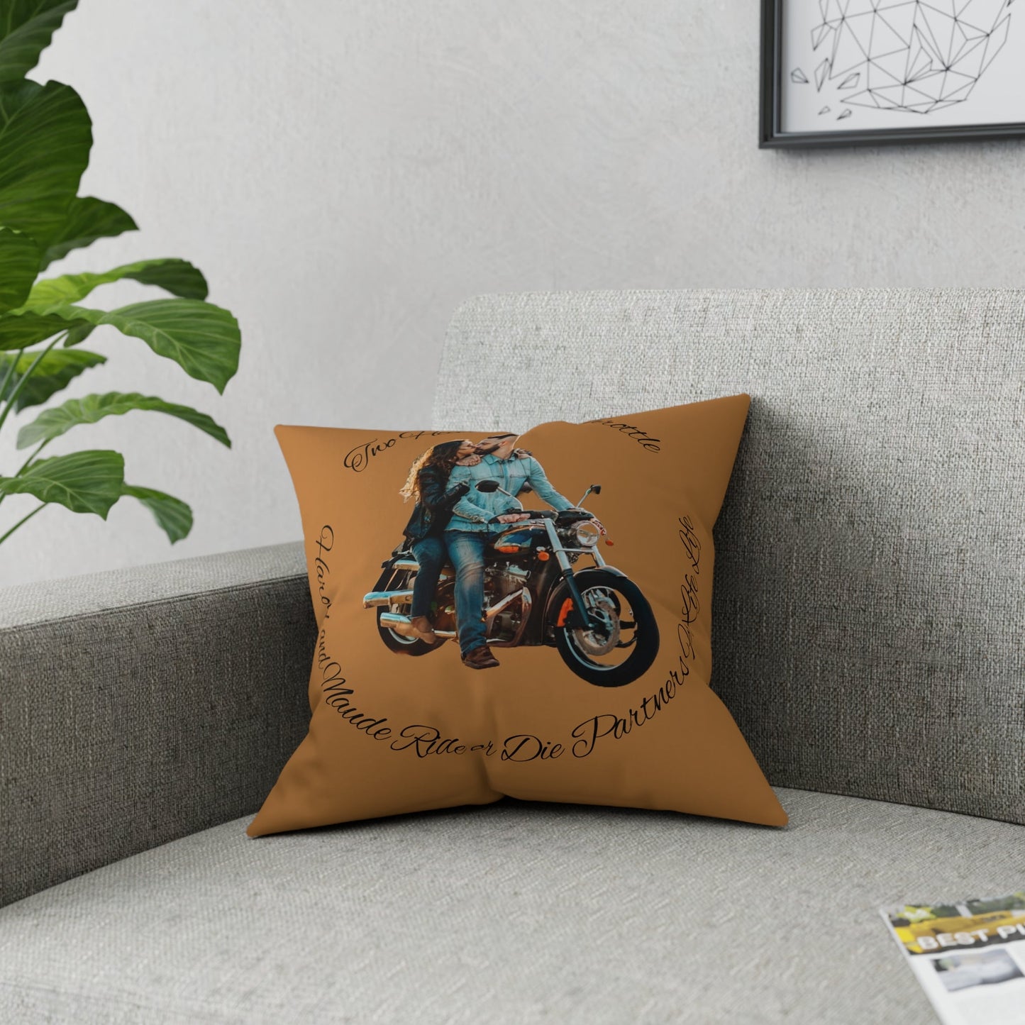 Personalized Valentines Ride or Die Throw Pillow Riding Couples Couch Pillow. Personalize With Picture and Names - Pink