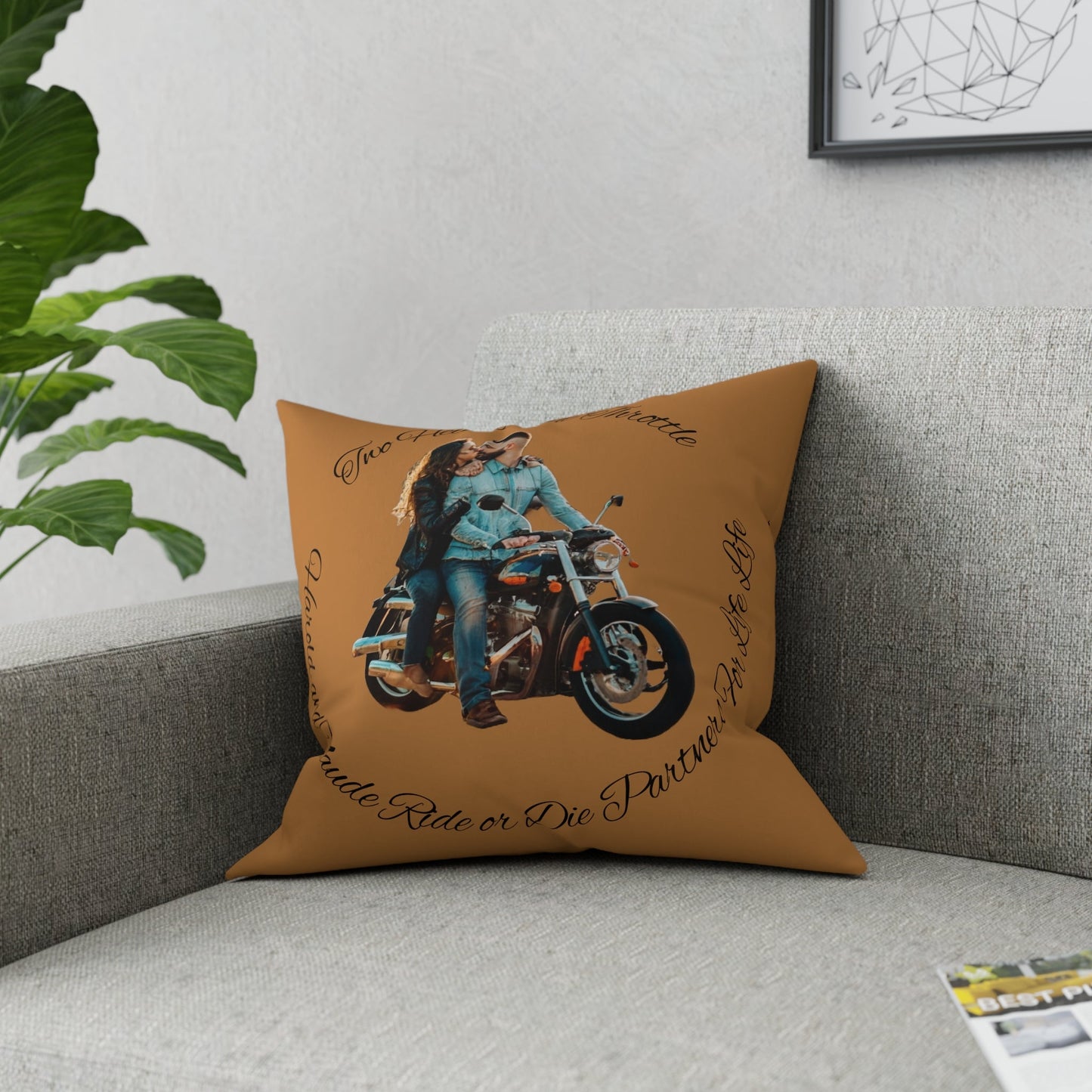 Personalized Valentines Ride or Die Throw Pillow Riding Couples Couch Pillow. Personalize With Picture and Names - Pink