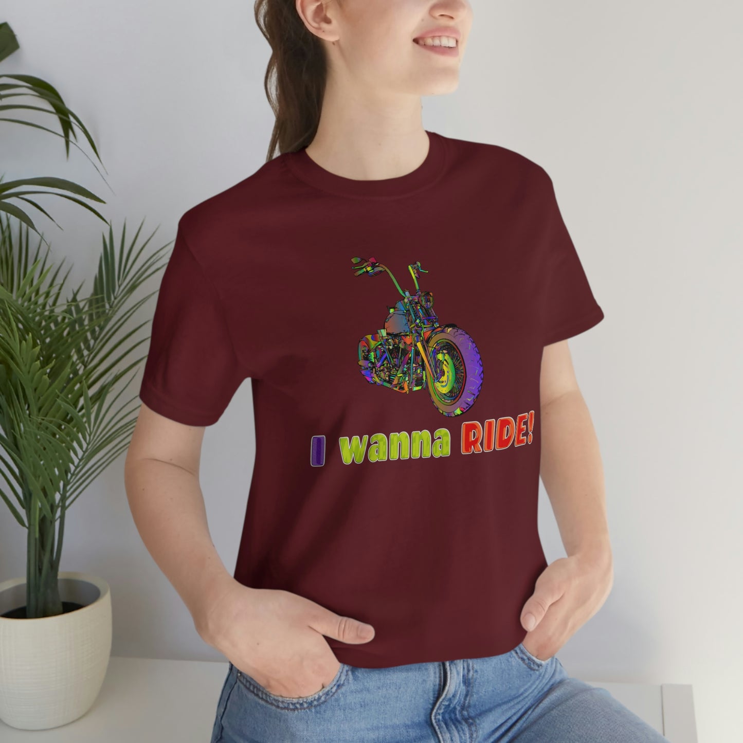 Short Sleeve T-Shirt - I wanna ride! Woman Biker Shirt, Harley T-shirt, Biker Gift, Motorcycle Rider Gift, Biker Tshirt, Riding