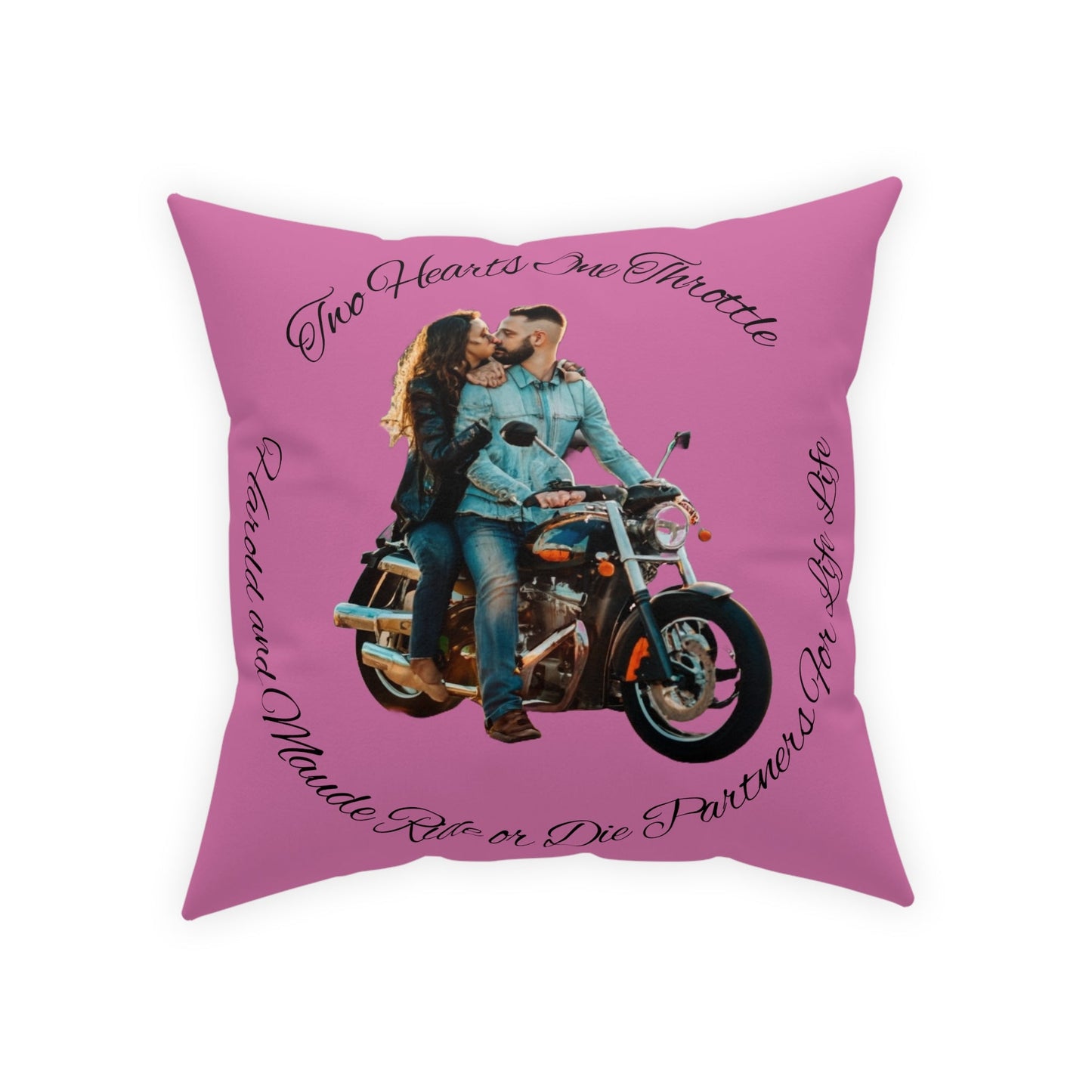 Personalized Valentines Ride or Die Throw Pillow Riding Couples Couch Pillow. Personalize With Picture and Names - Pink