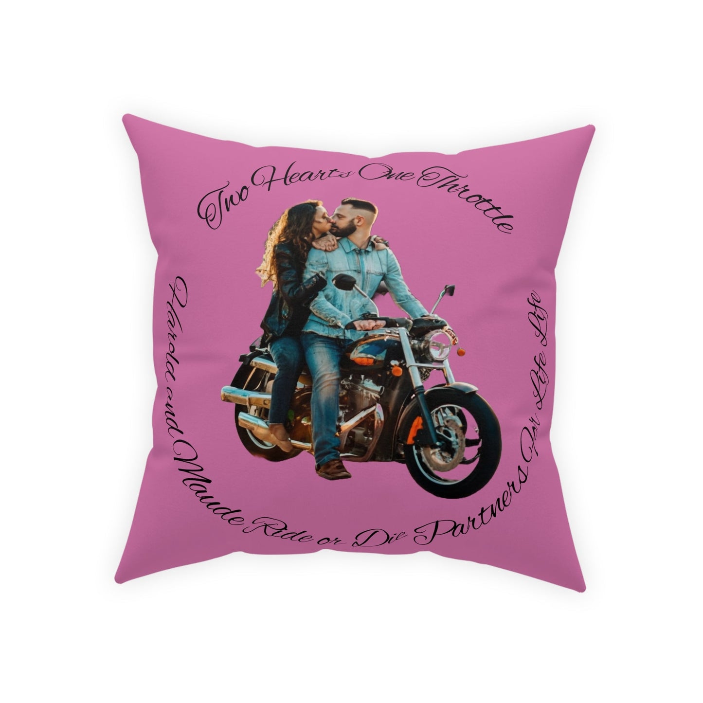 Personalized Valentines Ride or Die Throw Pillow Riding Couples Couch Pillow. Personalize With Picture and Names - Pink