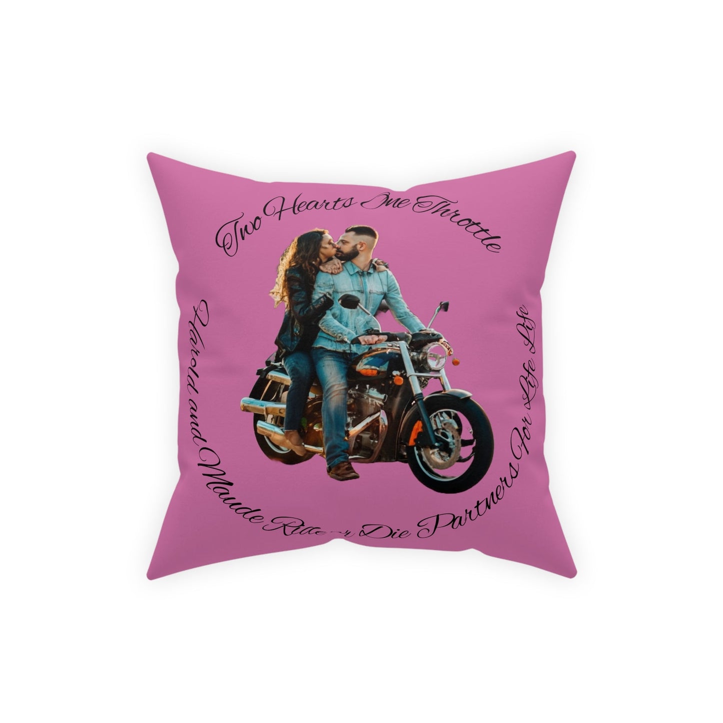 Personalized Valentines Ride or Die Throw Pillow Riding Couples Couch Pillow. Personalize With Picture and Names - Pink