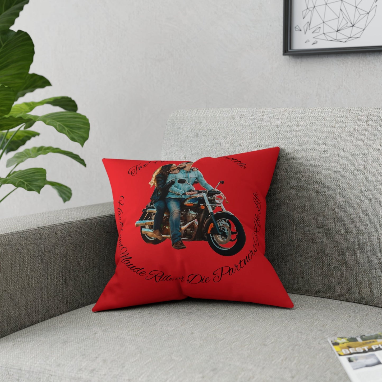 Personalized Valentines Ride or Die Throw Pillow Riding Couples Couch Pillow. Personalize With Picture and Names - Pink