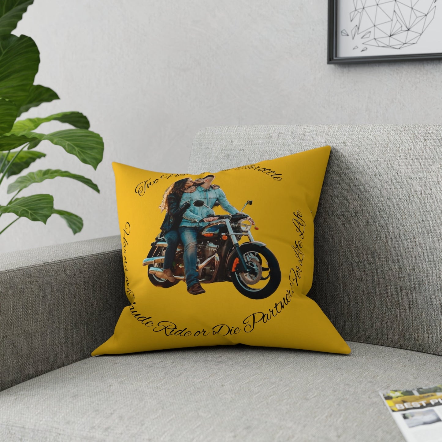 Personalized Valentines Ride or Die Throw Pillow Riding Couples Couch Pillow. Personalize With Picture and Names - Pink