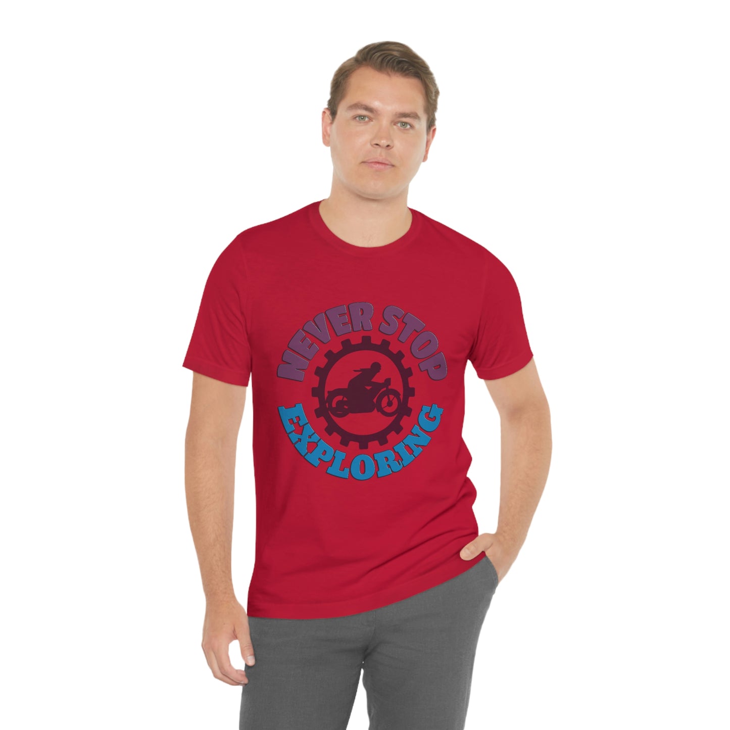 Motorcycle Short Sleeve T-Shirt - Never Stop Exploring -Biker T-shirt, Cool Bike Shirt, Motorcycle shirt, Biker Gift, Motorcycle Rider Gift