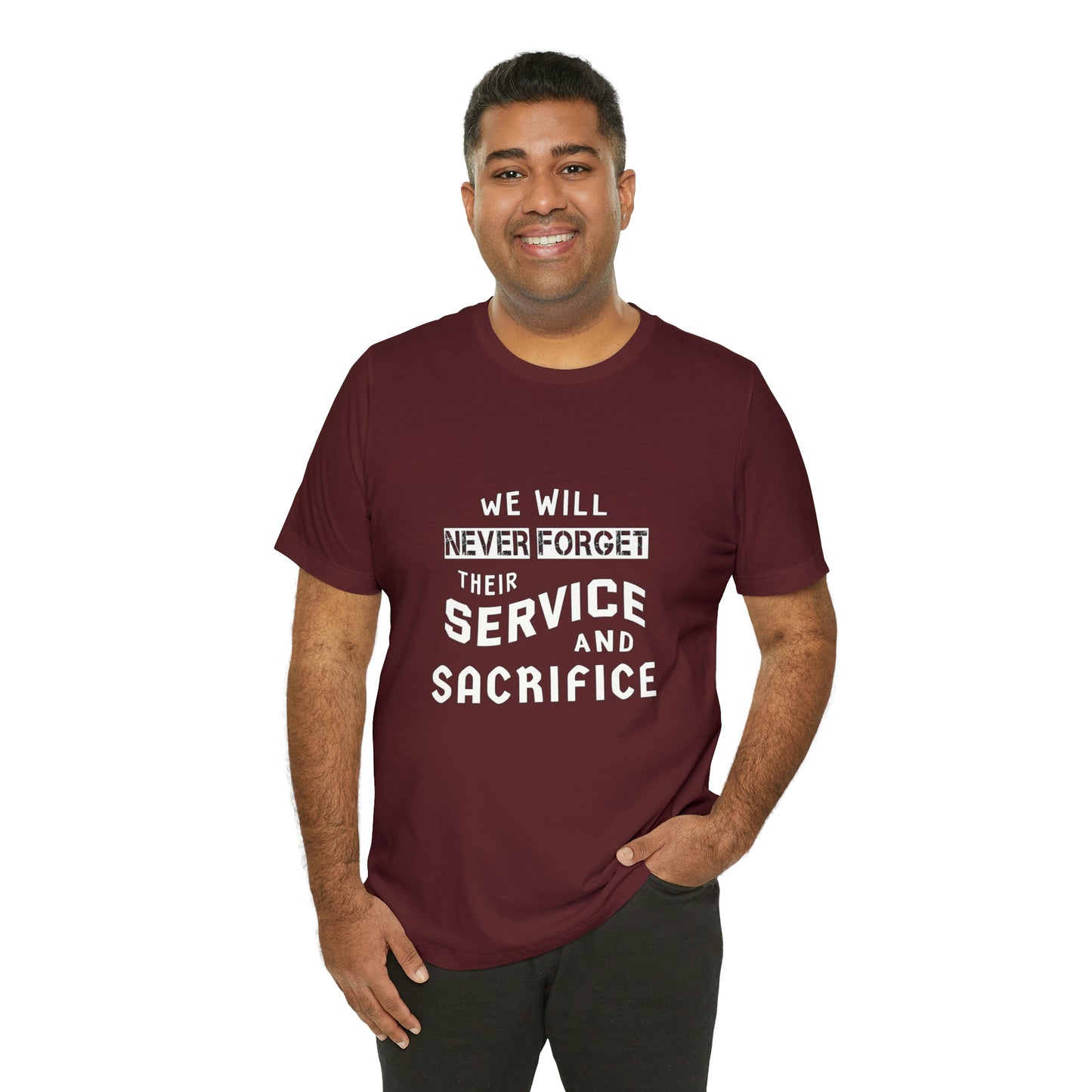 Memorial Day Short Sleeve T-Shirt - We will never forget their service and sacrifice. Veterans Gift, Gift Ideas, Military Shirt, Remembrance