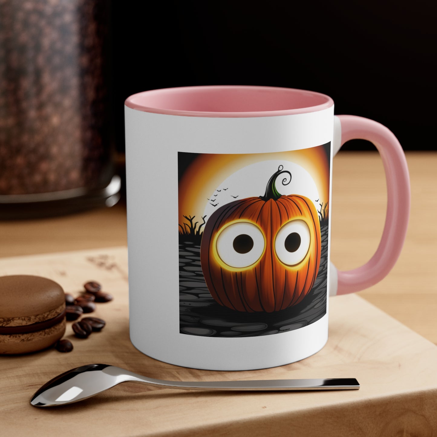 Halloween Coffee Mug - Pumpkin with Big Glowing Eyes. Spooky Cup, Coffee Lover, Gift Ideas, Halloween Decor