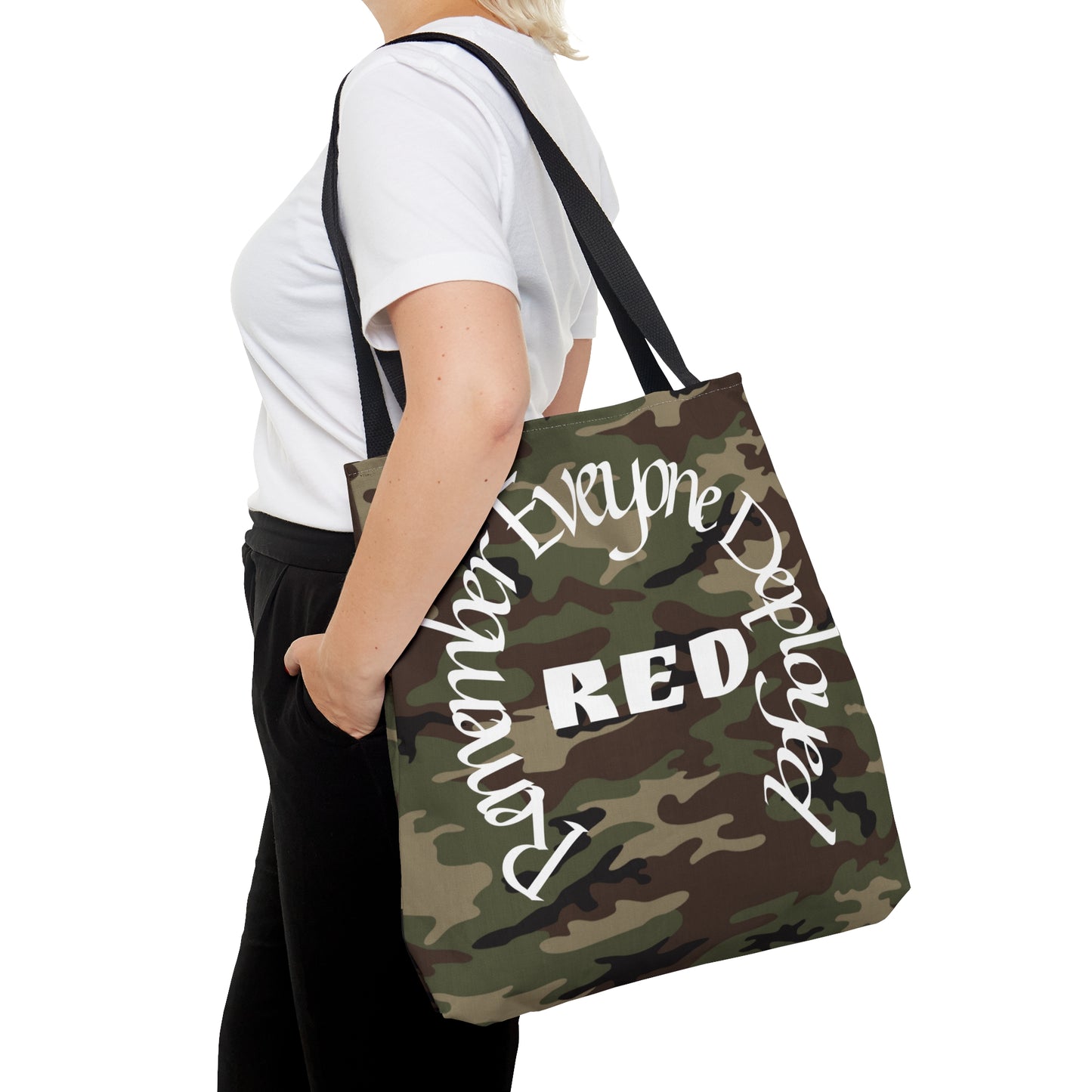 Remember Everyone Deployed Reusable Woodland Tote Bag US Army Deployment Navy Marines Coast Guard Eco Friendly