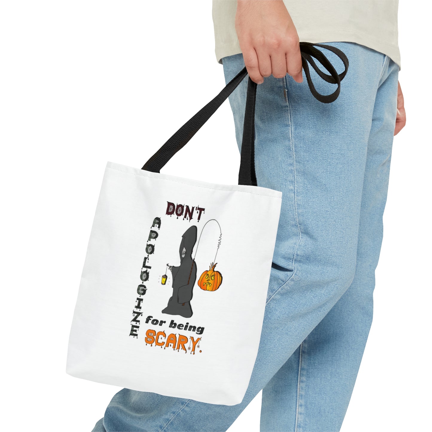 Halloween Large AOP Tote Bag - Don't Apologize For Being Scary. - Gift Bag - Trick or Treat - Candy Bag - Spirit Halloween