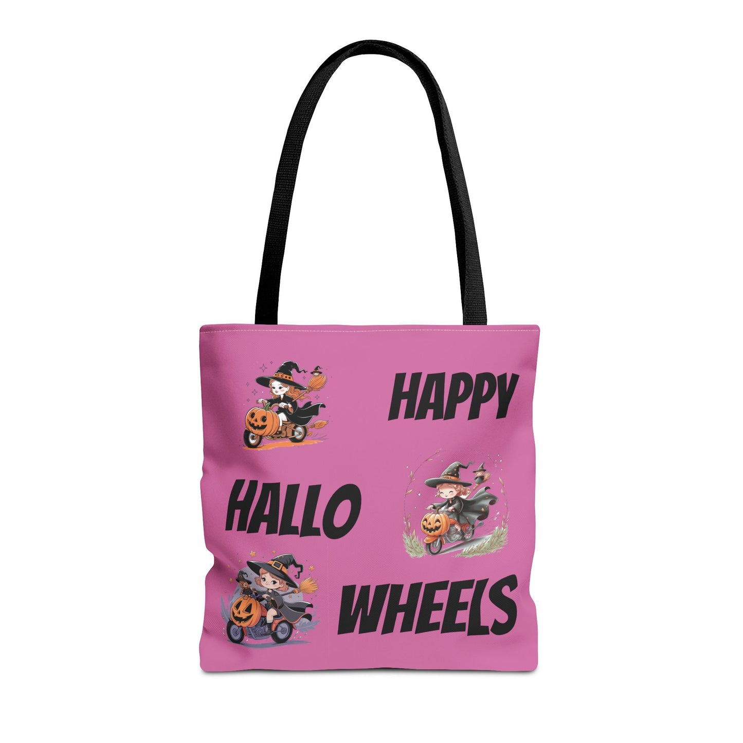 Happy Hallo Wheels Trick or Treat Tote: Spooky, Stylish, and Sustainable with Halloween Biker Girls Design – Perfect for Festive Fun and Daily Use!