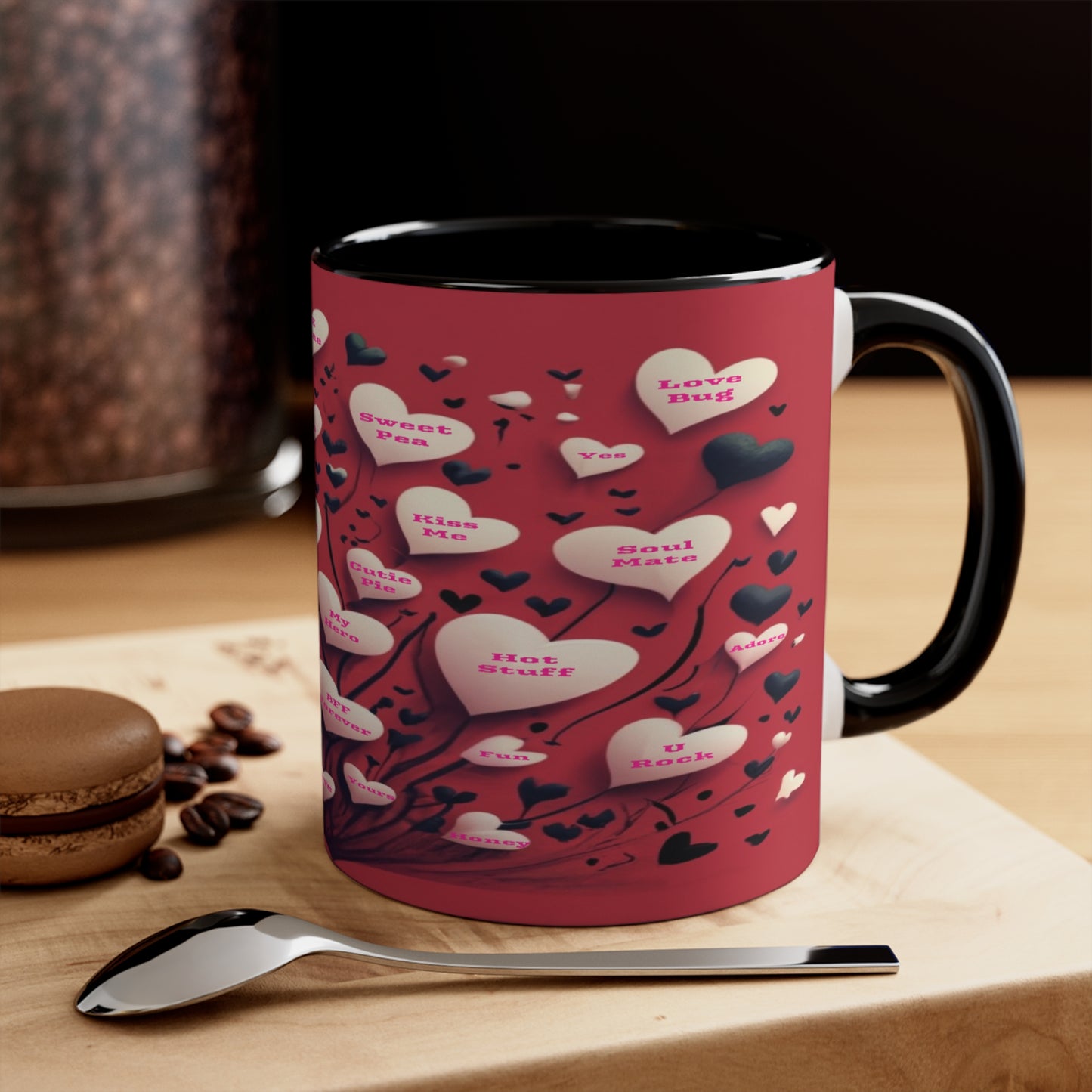 Conversational Hearts Accent Coffee Mug, Nostalgic Love Mug For Valentines Perfect for Any Occasion