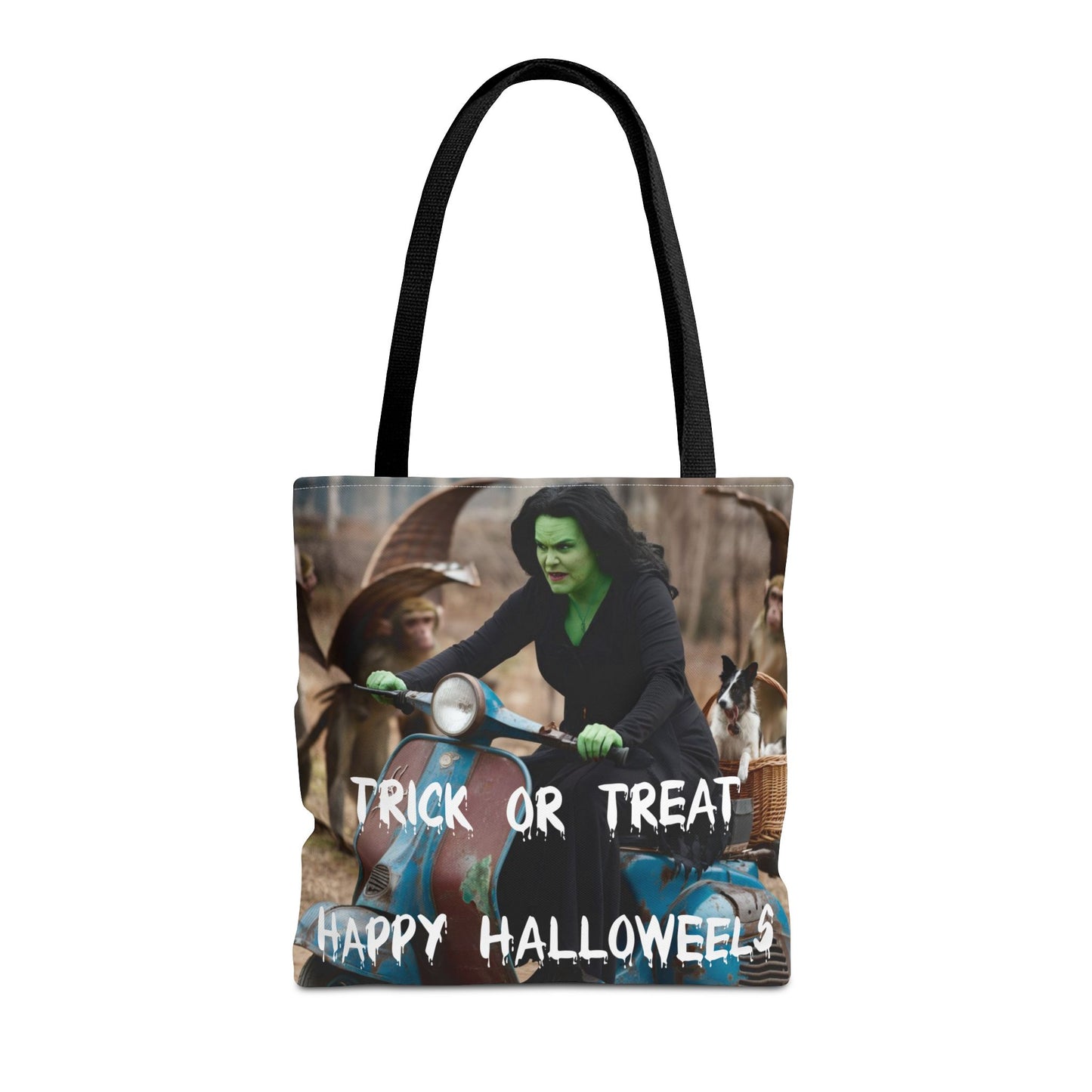 Spooky Halloween Tote Bag - Wicked Witch on Broken Scooter with Toto & Flying Monkeys | Perfect for Trick-or-Treating or Reusable Shopping!