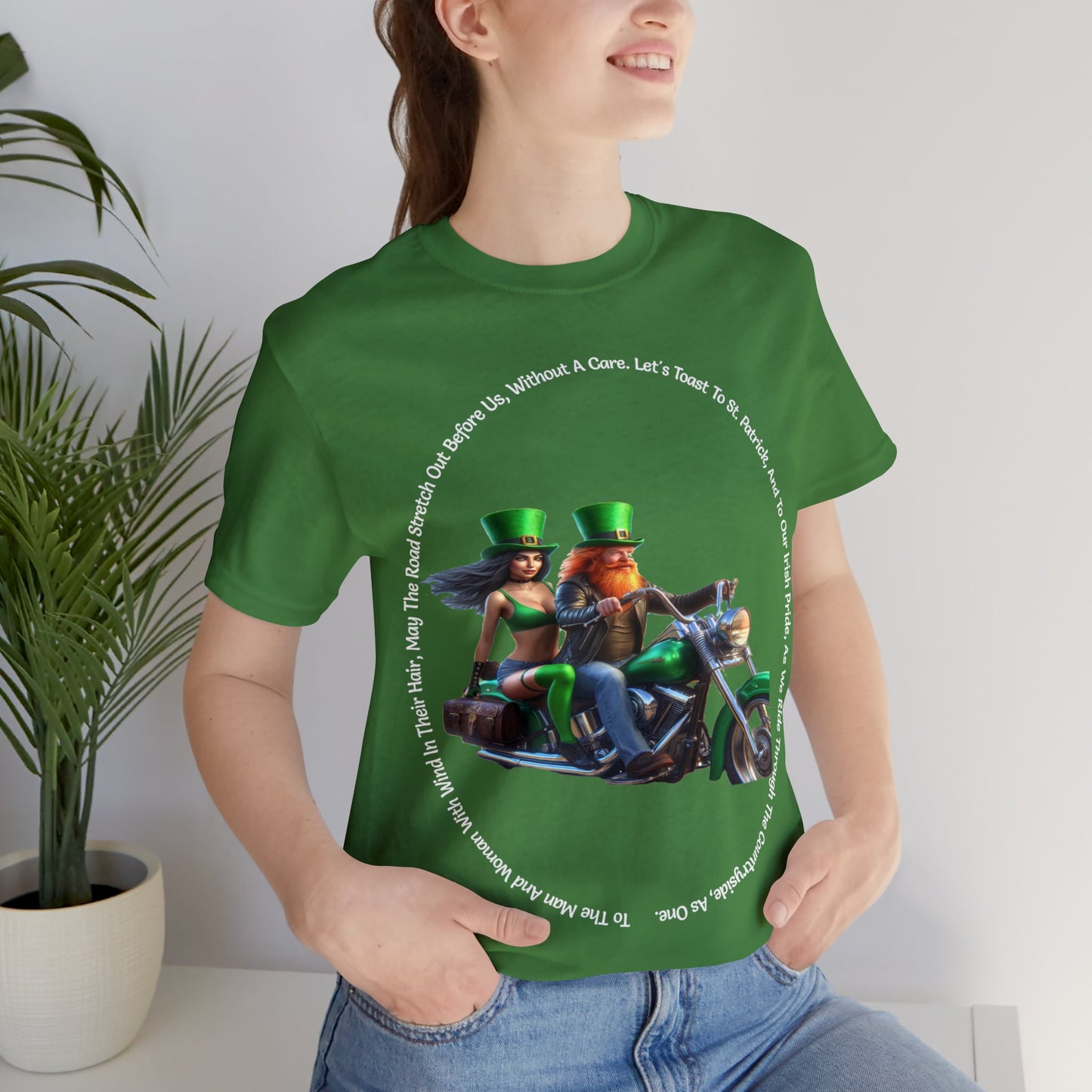 St Patrick's Day 2024 Biker Couple T- Shirt On a Harley With Irish Biker Toast Surrounding Bike Party Shirt Bar Shirt Lucky Shirt Irish Luck