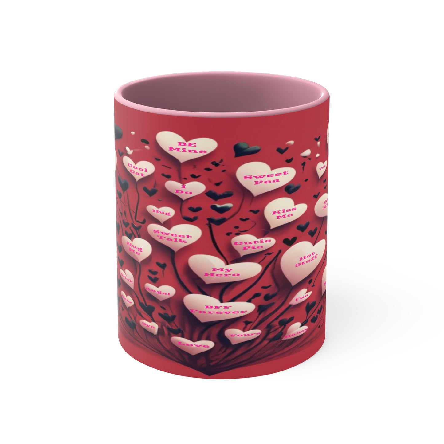 Conversational Hearts Accent Coffee Mug, Nostalgic Love Mug For Valentines Perfect for Any Occasion