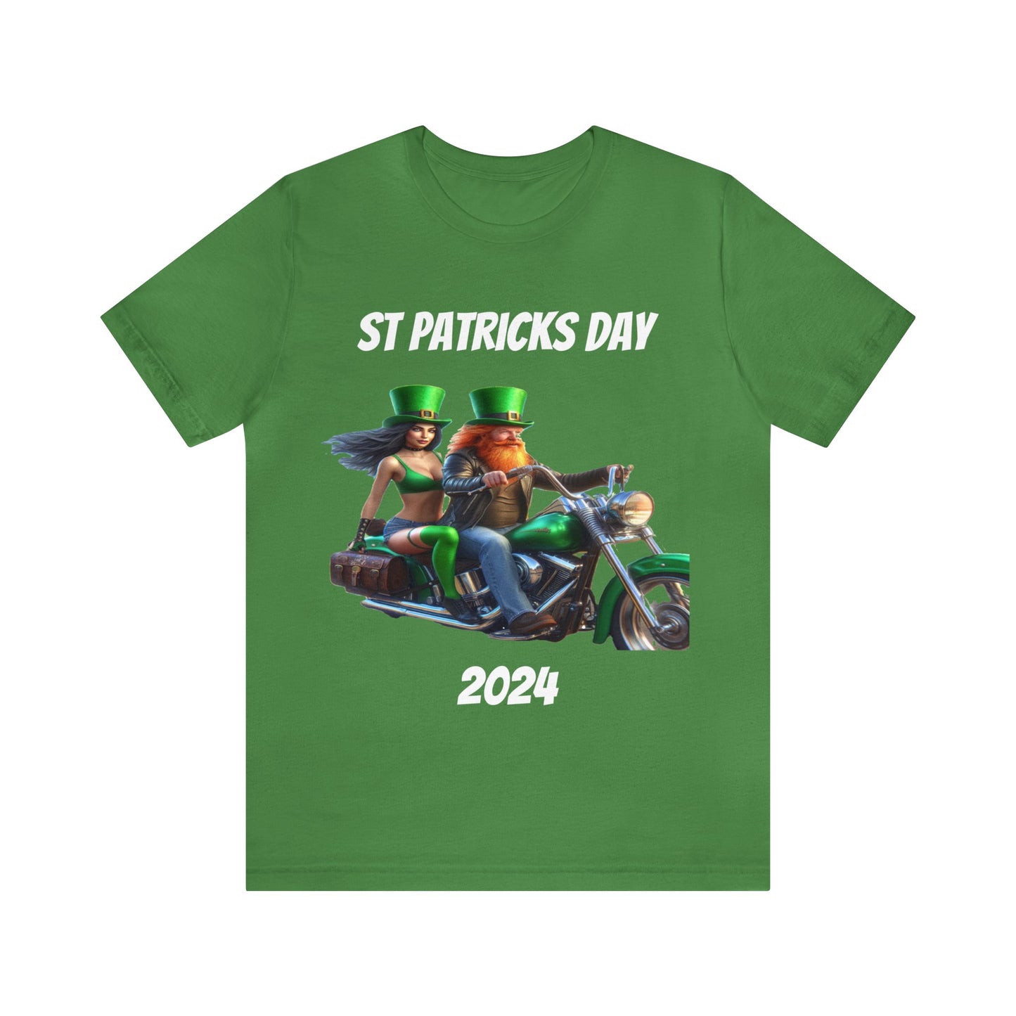 St Patrick's Day 2024 Biker Couple T- Shirt On a Harley With Irish Biker Toast On Back Party Shirt Bar Shirt Lucky Shirt Irish Luck Shirt