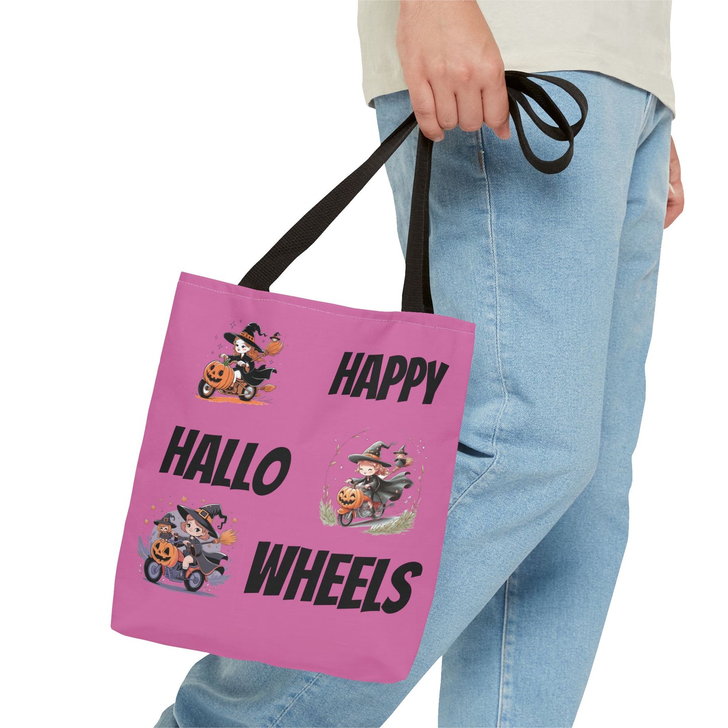 Happy Hallo Wheels Trick or Treat Tote: Spooky, Stylish, and Sustainable with Halloween Biker Girls Design – Perfect for Festive Fun and Daily Use!