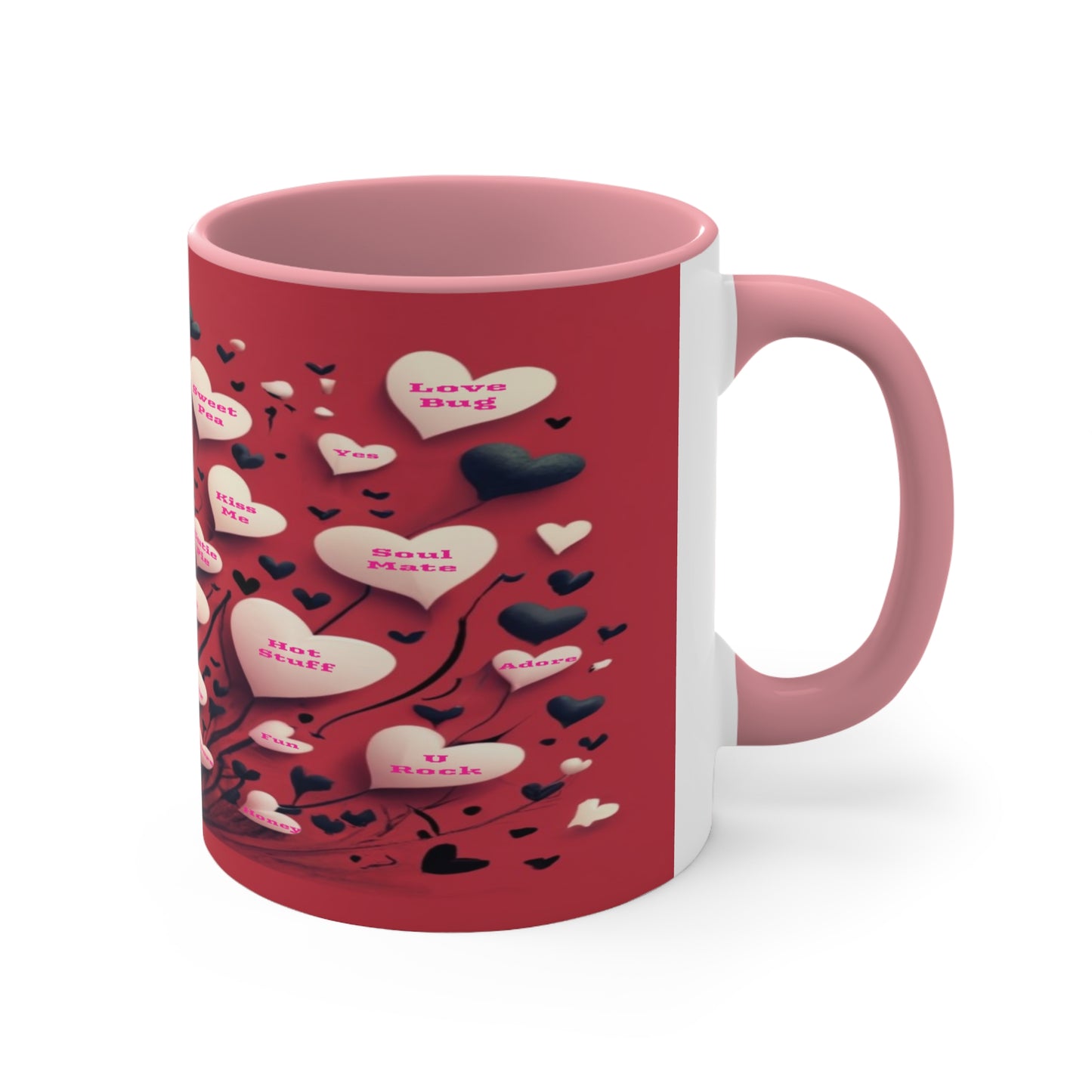 Conversational Hearts Accent Coffee Mug, Nostalgic Love Mug For Valentines Perfect for Any Occasion