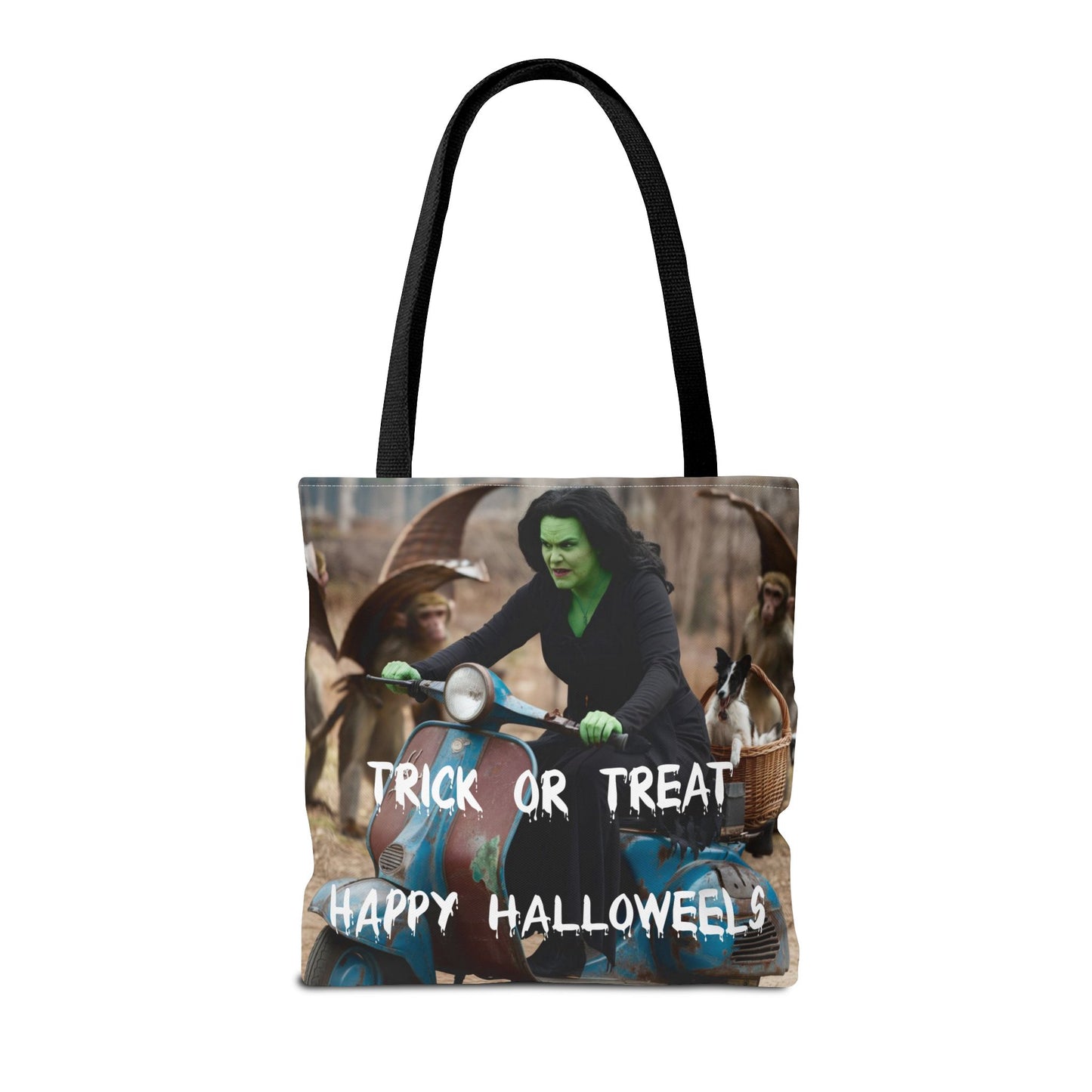 Spooky Halloween Tote Bag - Wicked Witch on Broken Scooter with Toto & Flying Monkeys | Perfect for Trick-or-Treating or Reusable Shopping!