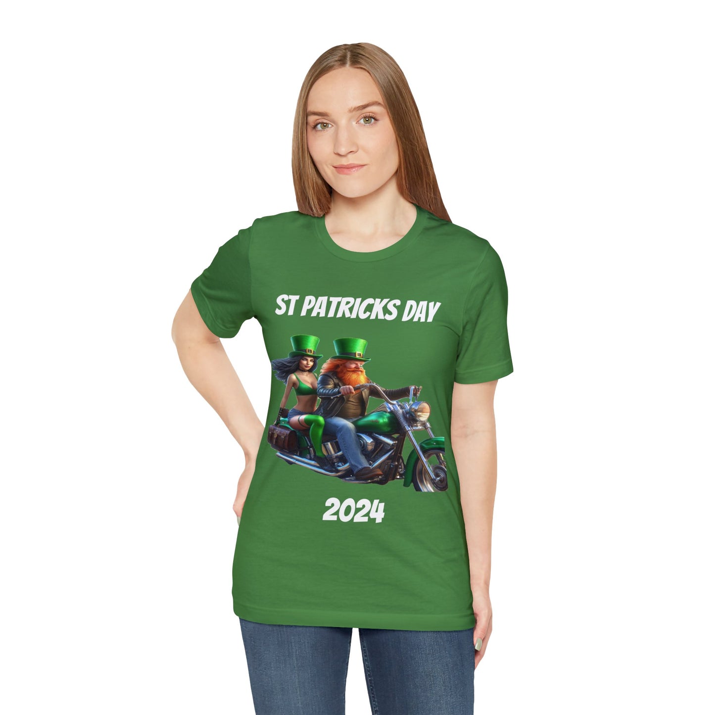 St Patrick's Day 2024 Biker Couple T- Shirt On a Harley With Irish Biker Toast On Back Party Shirt Bar Shirt Lucky Shirt Irish Luck Shirt