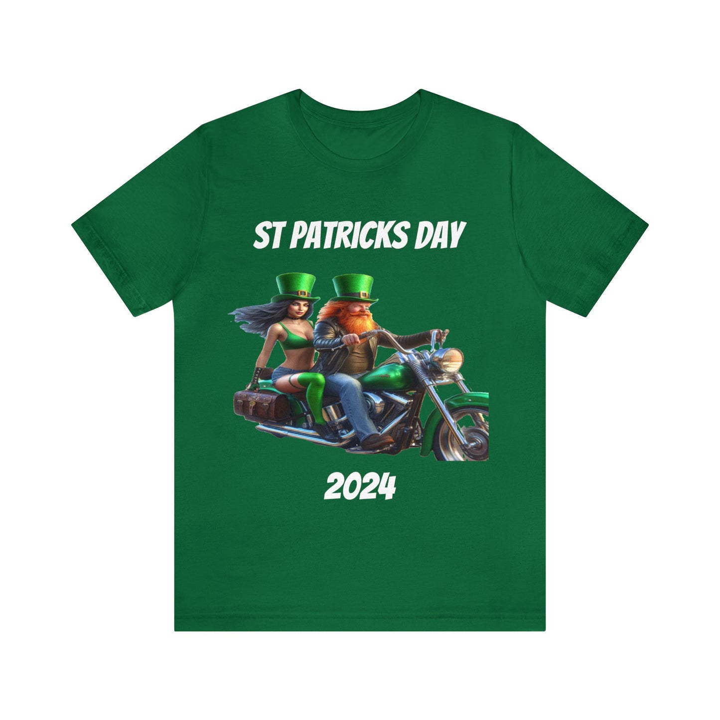 St Patrick's Day 2024 Biker Couple T- Shirt On a Harley With Irish Biker Toast On Back Party Shirt Bar Shirt Lucky Shirt Irish Luck Shirt