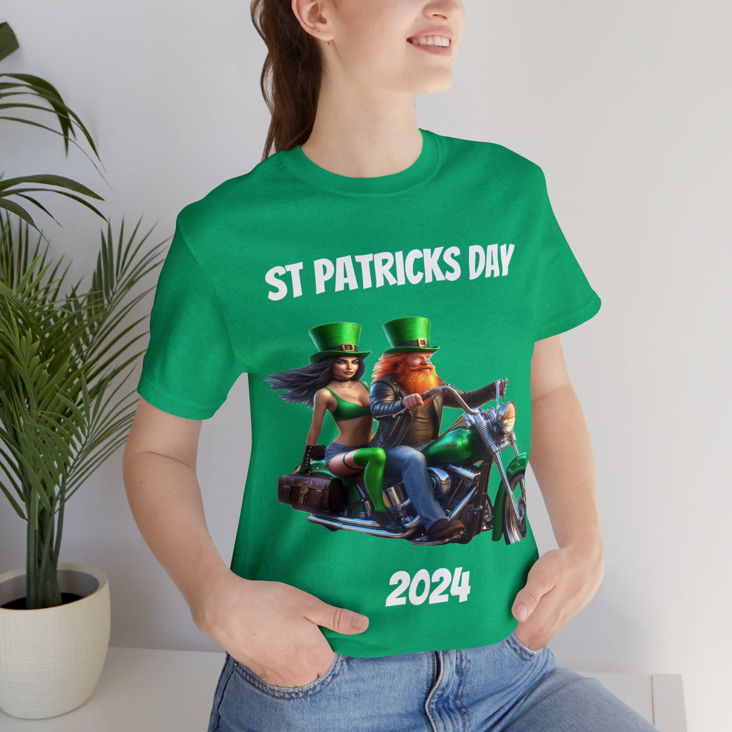 St Patrick's Day 2024 Biker Couple T- Shirt On a Harley With Irish Biker Toast On Back Party Shirt Bar Shirt Lucky Shirt Irish Luck Shirt