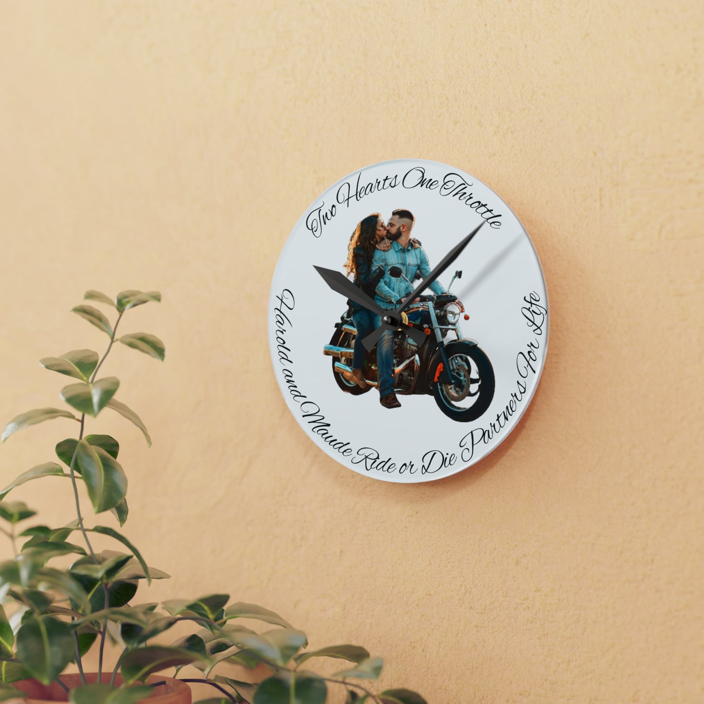 Personalized Acrylic Wall Clock Personalize With Names And Motorcycle Picture Two Hearts One Throttle Motorcycle Passion Biker Gift