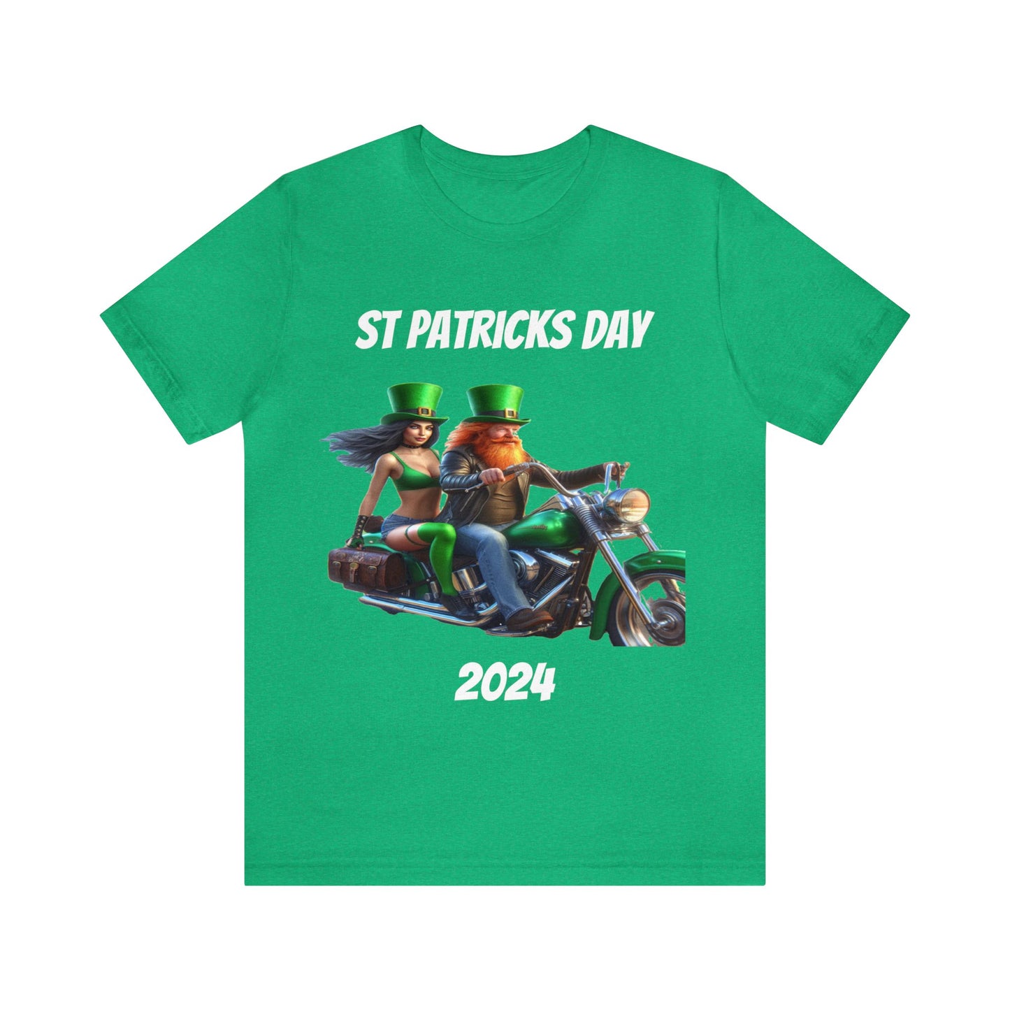 St Patrick's Day 2024 Biker Couple T- Shirt On a Harley With Irish Biker Toast On Back Party Shirt Bar Shirt Lucky Shirt Irish Luck Shirt