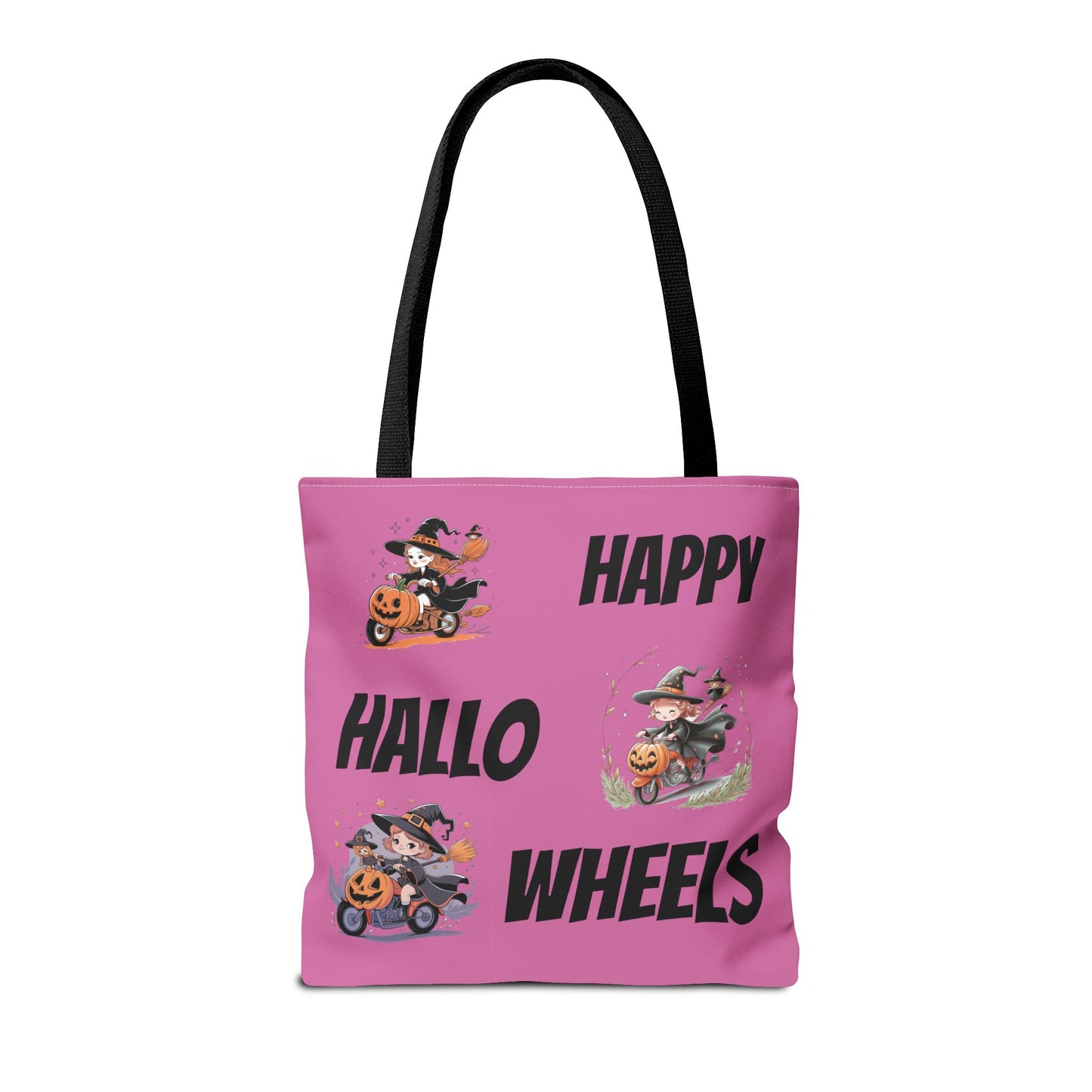 Happy Hallo Wheels Trick or Treat Tote: Spooky, Stylish, and Sustainable with Halloween Biker Girls Design – Perfect for Festive Fun and Daily Use!