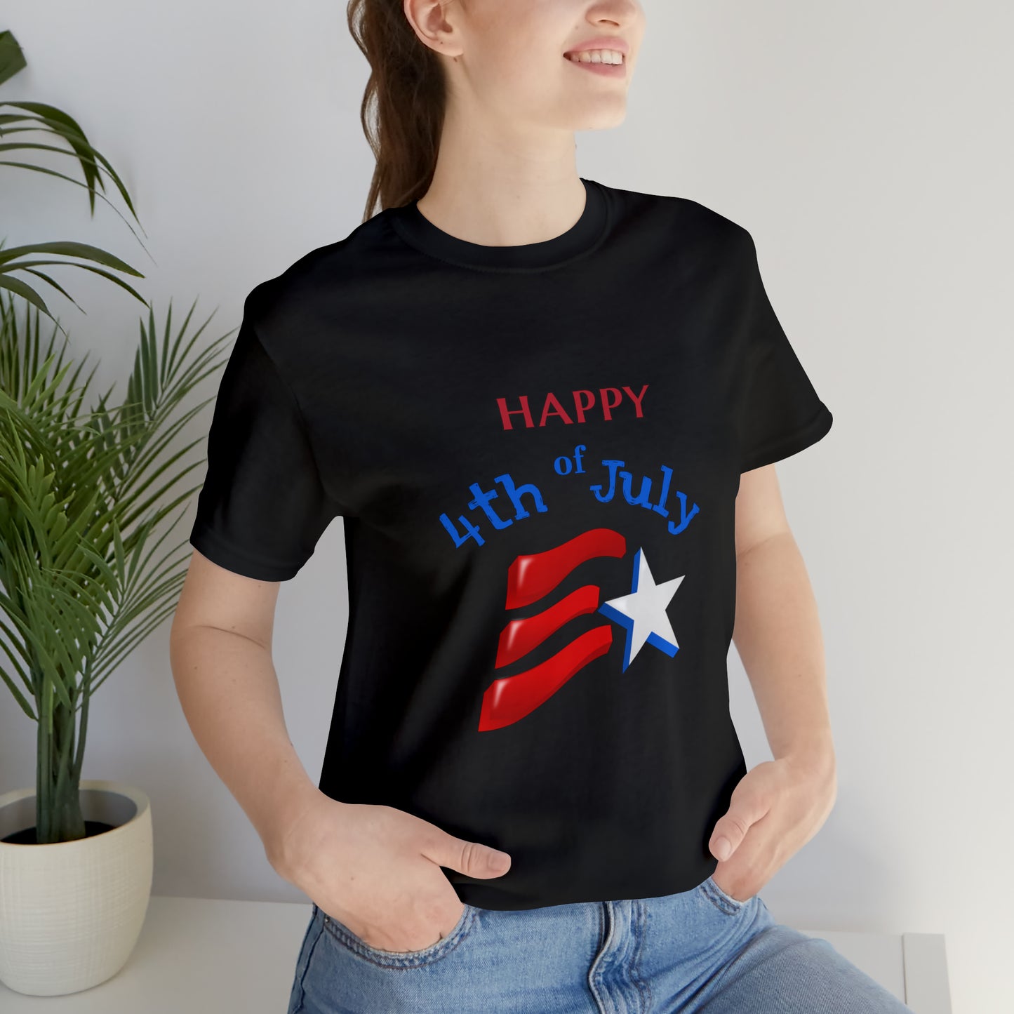 Fourth of July Short Sleeve T-Shirt - Happy 4th of July. Independence Day, Patriotic Fashion, Celebratory T-shirt, American Pride