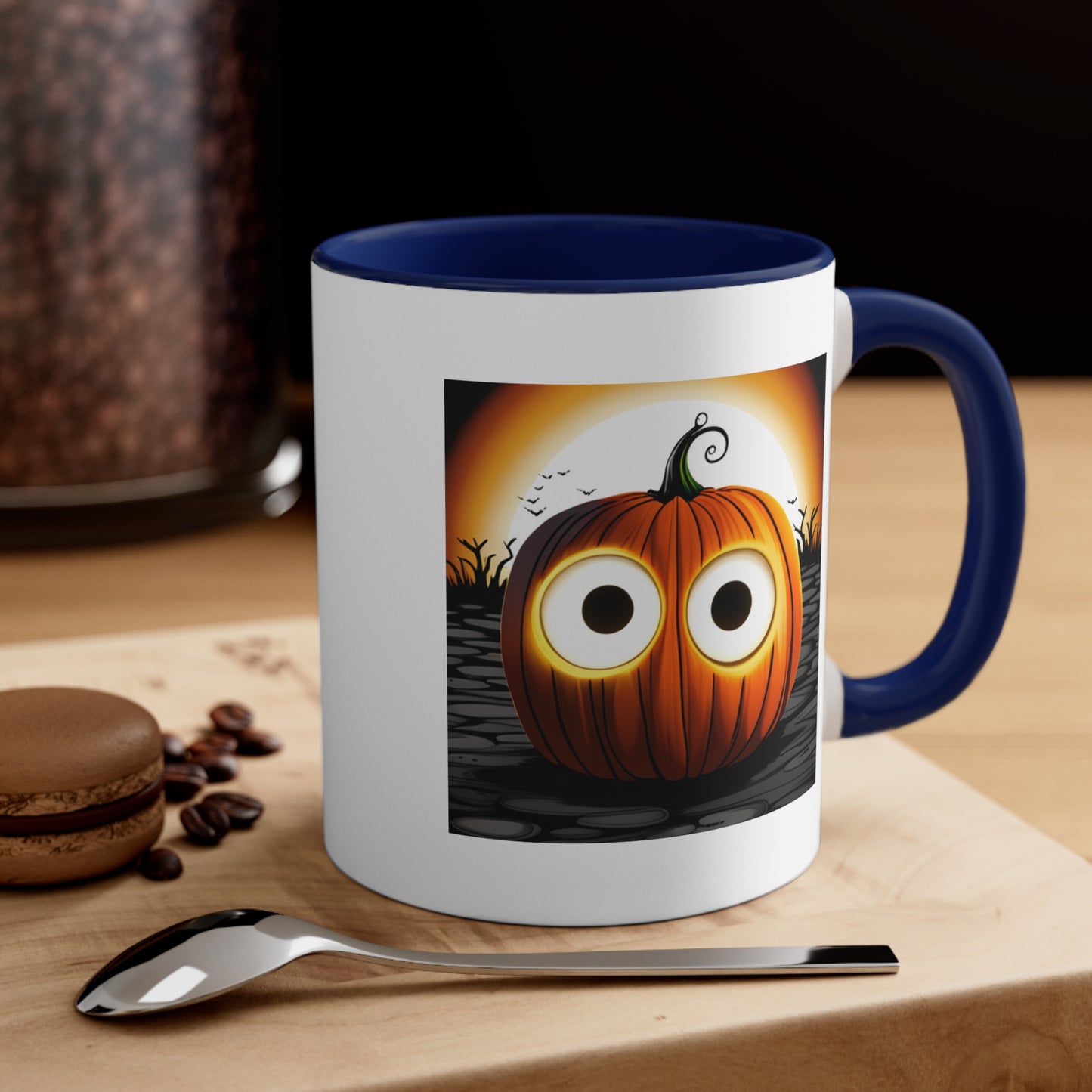 Halloween Coffee Mug - Pumpkin with Big Glowing Eyes. Spooky Cup, Coffee Lover, Gift Ideas, Halloween Decor