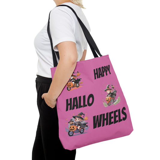 Happy Hallo Wheels Trick or Treat Tote: Spooky, Stylish, and Sustainable with Halloween Biker Girls Design – Perfect for Festive Fun and Daily Use!