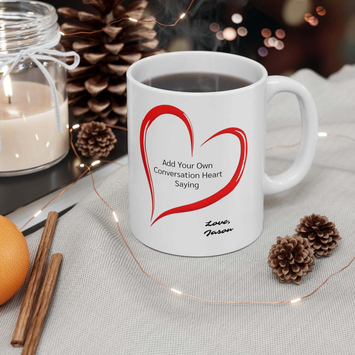 Personalized Conversational Heart Valentines Coffee Mug Personalize With The Name and Choice of Conversation of the Giver