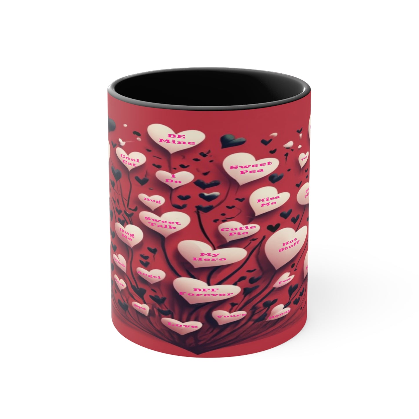 Conversational Hearts Accent Coffee Mug, Nostalgic Love Mug For Valentines Perfect for Any Occasion